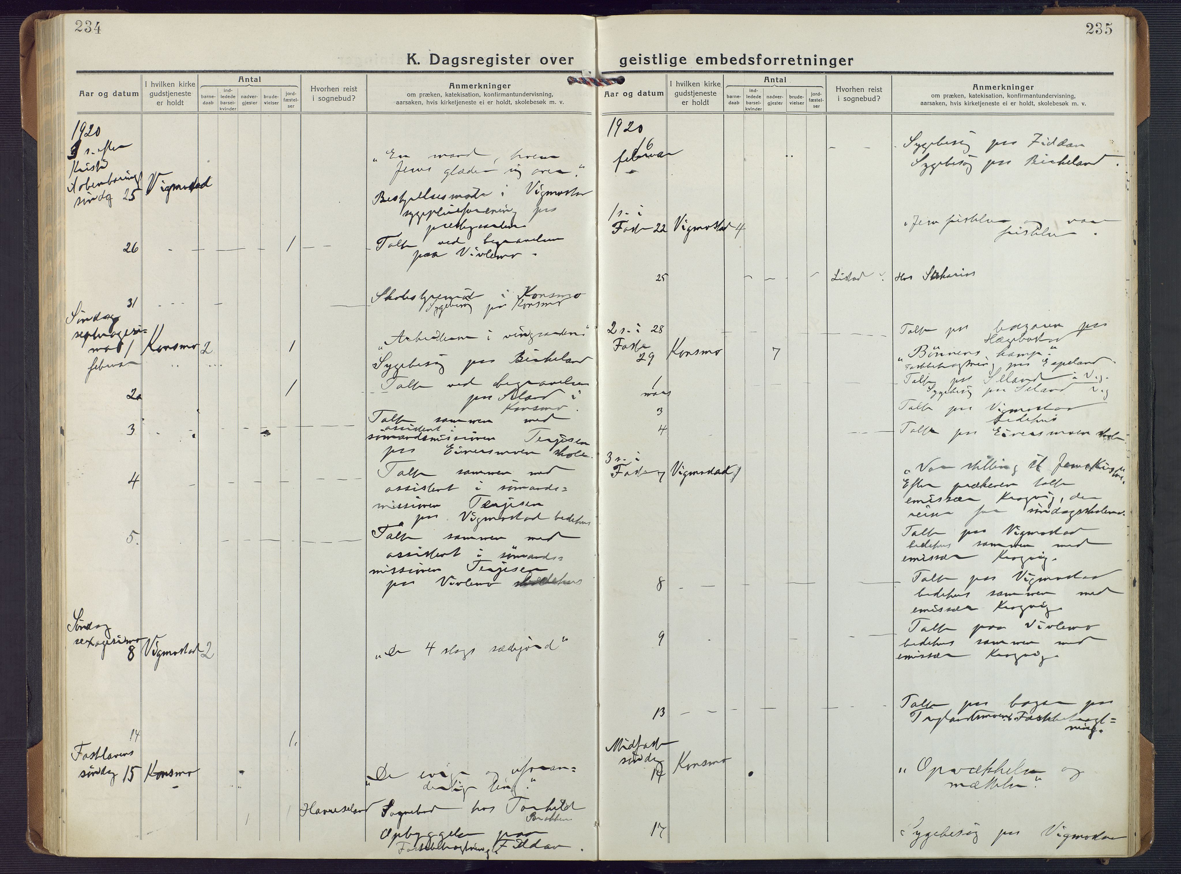 Nord-Audnedal sokneprestkontor, AV/SAK-1111-0032/F/Fa/Fab/L0005: Parish register (official) no. A 5, 1918-1925, p. 234-235