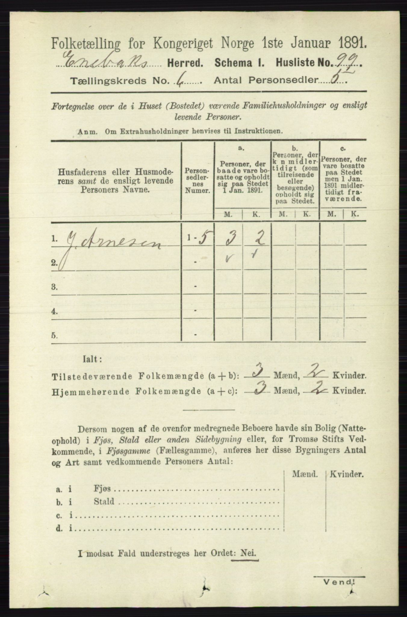 RA, 1891 census for 0229 Enebakk, 1891, p. 2894
