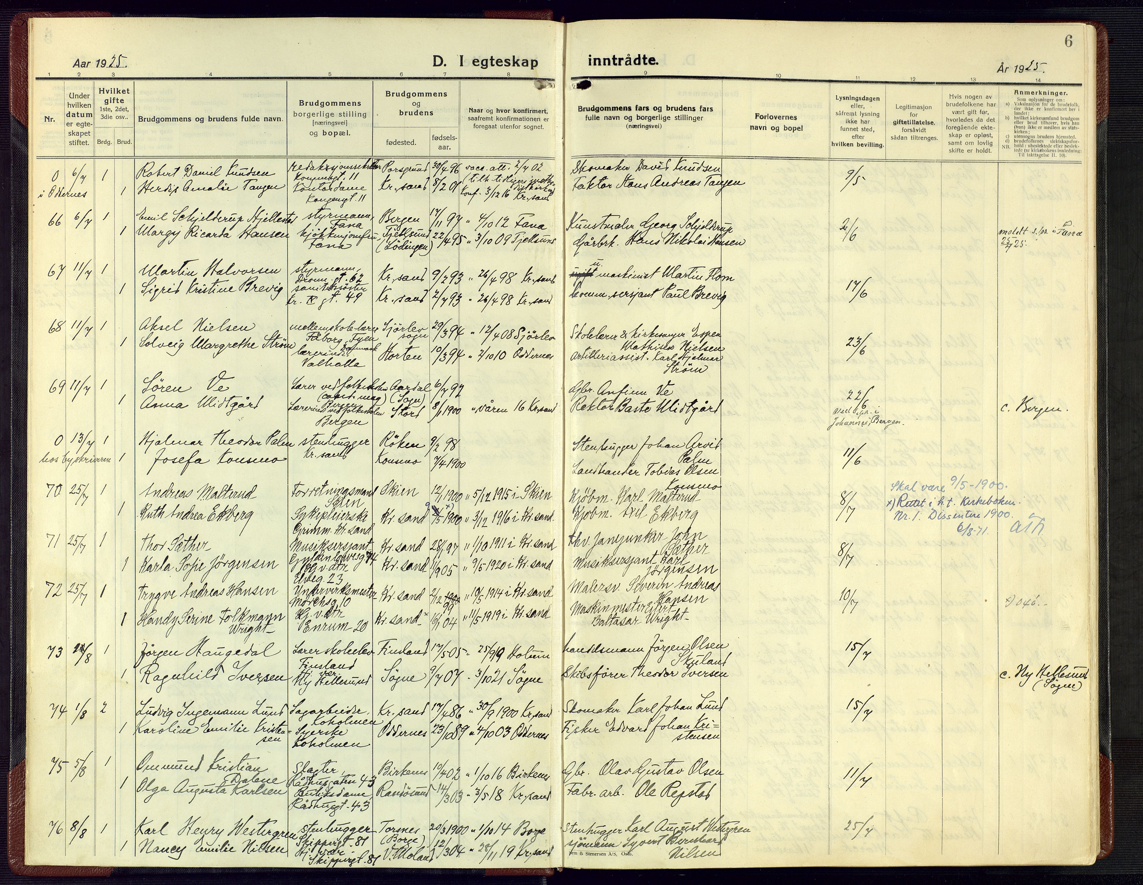 Kristiansand domprosti, SAK/1112-0006/F/Fa/L0029: Parish register (official) no. A 28, 1925-1936, p. 6