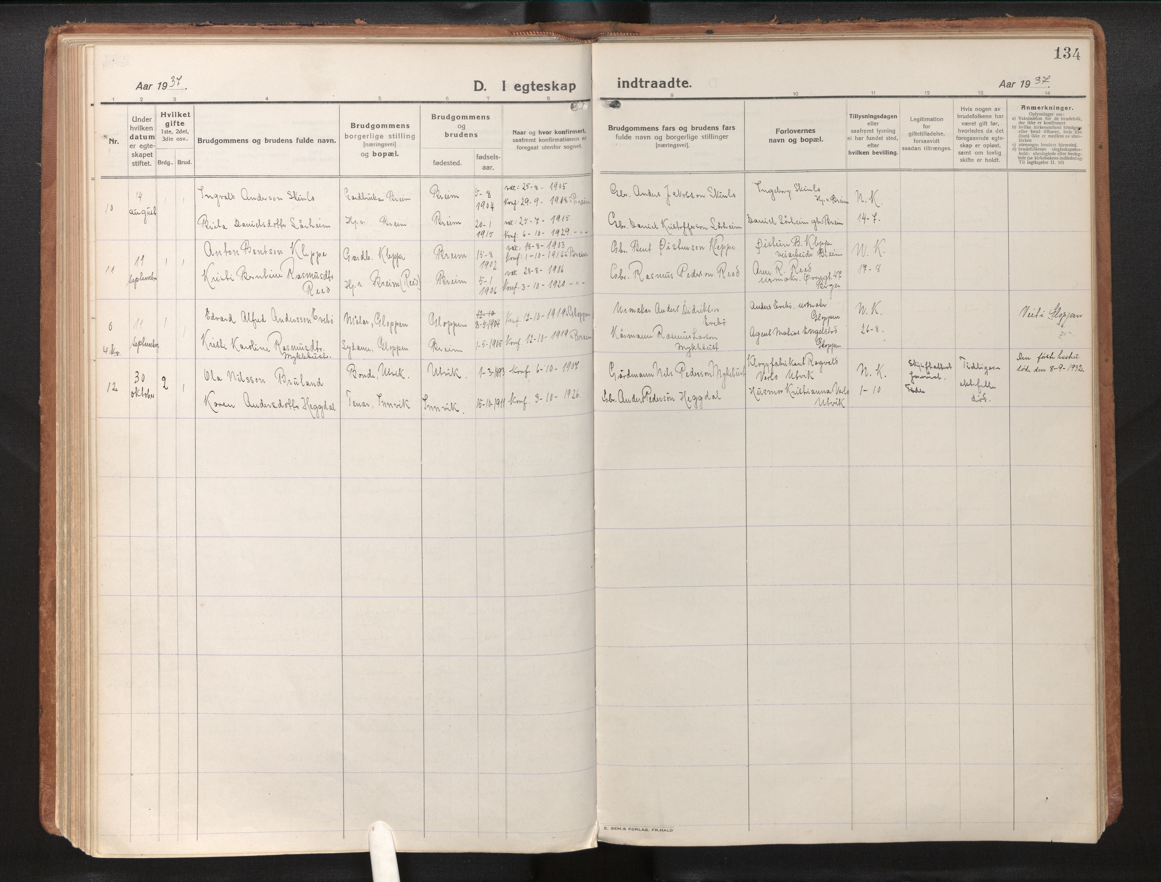 Gloppen sokneprestembete, AV/SAB-A-80101/H/Haa/Haac/L0004: Parish register (official) no. C 4, 1921-1949, p. 134