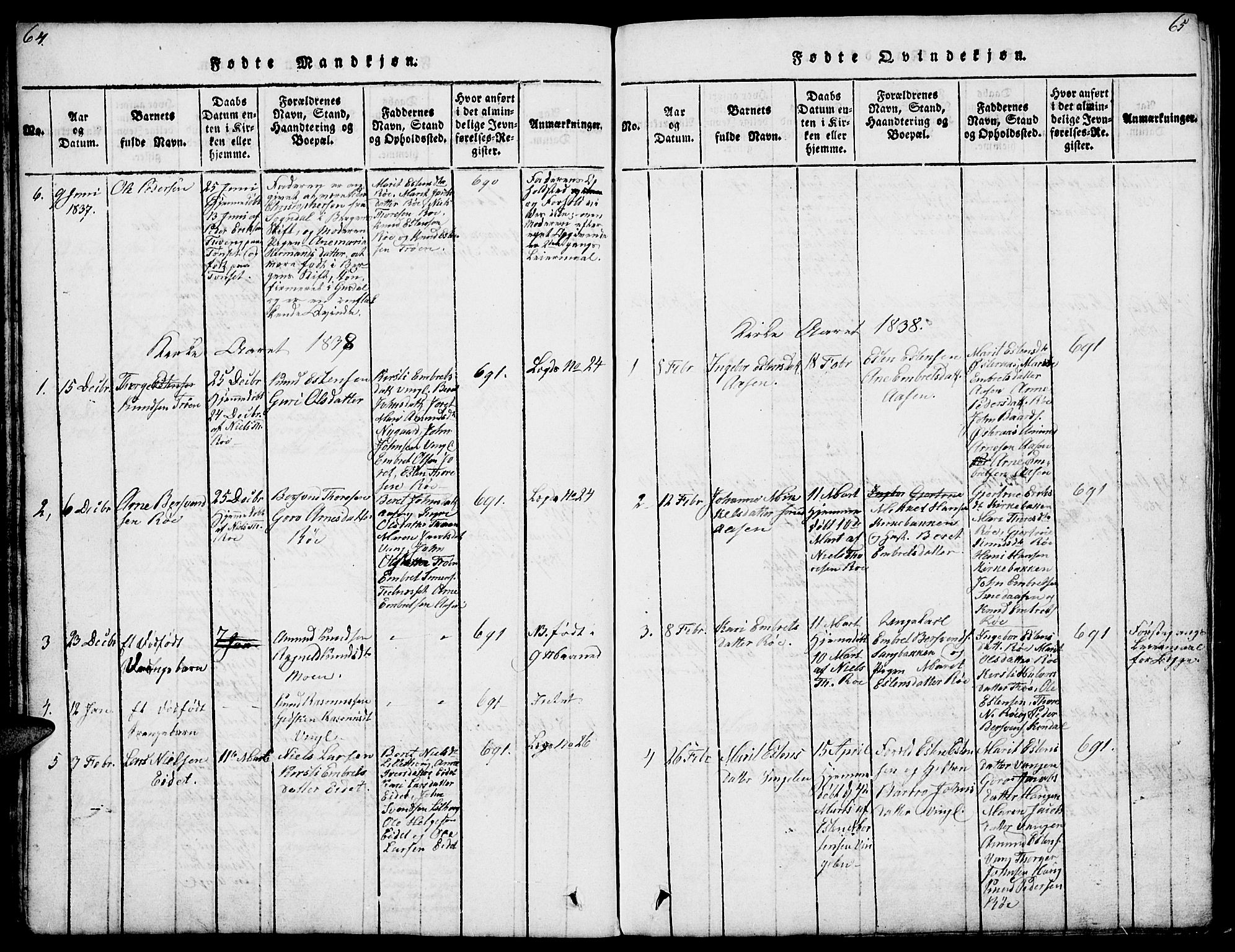 Tolga prestekontor, SAH/PREST-062/L/L0003: Parish register (copy) no. 3, 1815-1862, p. 64-65