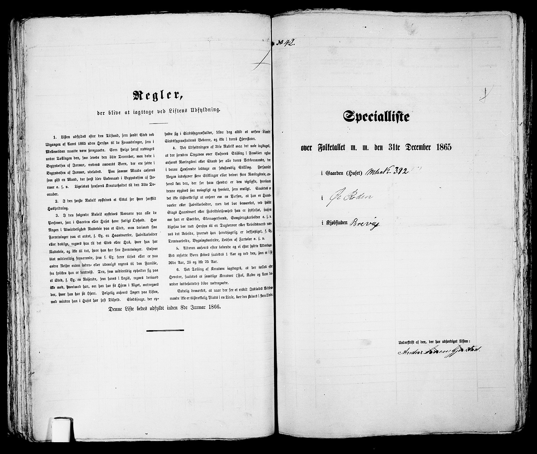 RA, 1865 census for Brevik, 1865, p. 92