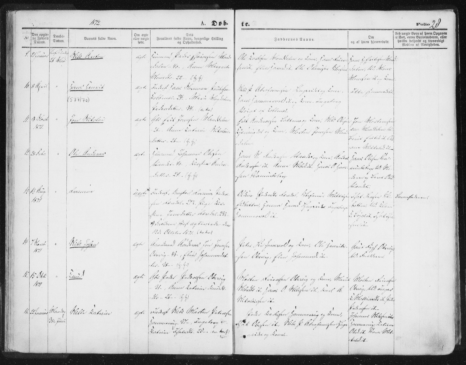 Lyngen sokneprestembete, AV/SATØ-S-1289/H/He/Hea/L0006kirke: Parish register (official) no. 6, 1870-1878, p. 28