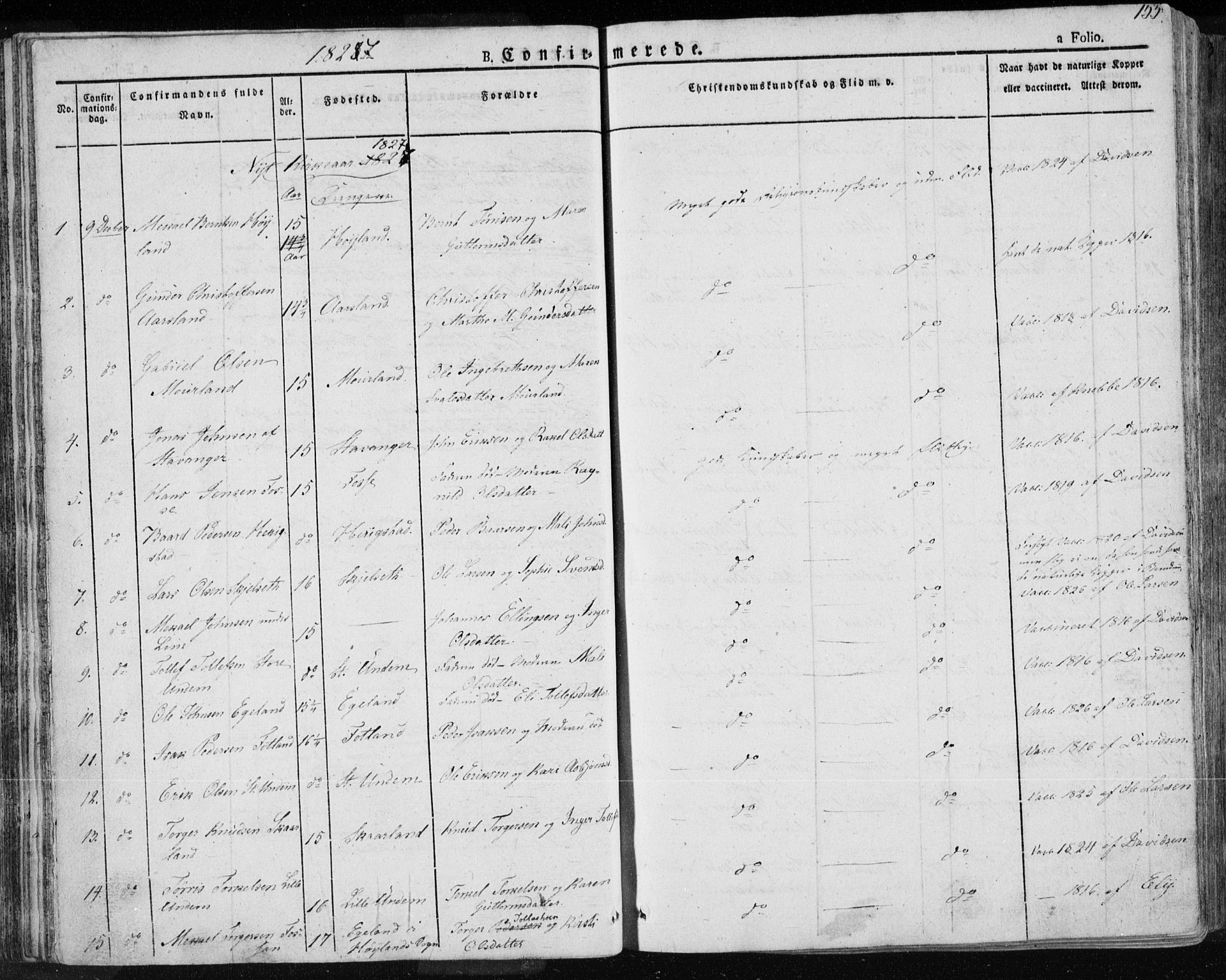 Lye sokneprestkontor, AV/SAST-A-101794/001/30BA/L0004: Parish register (official) no. A 4, 1826-1841, p. 155