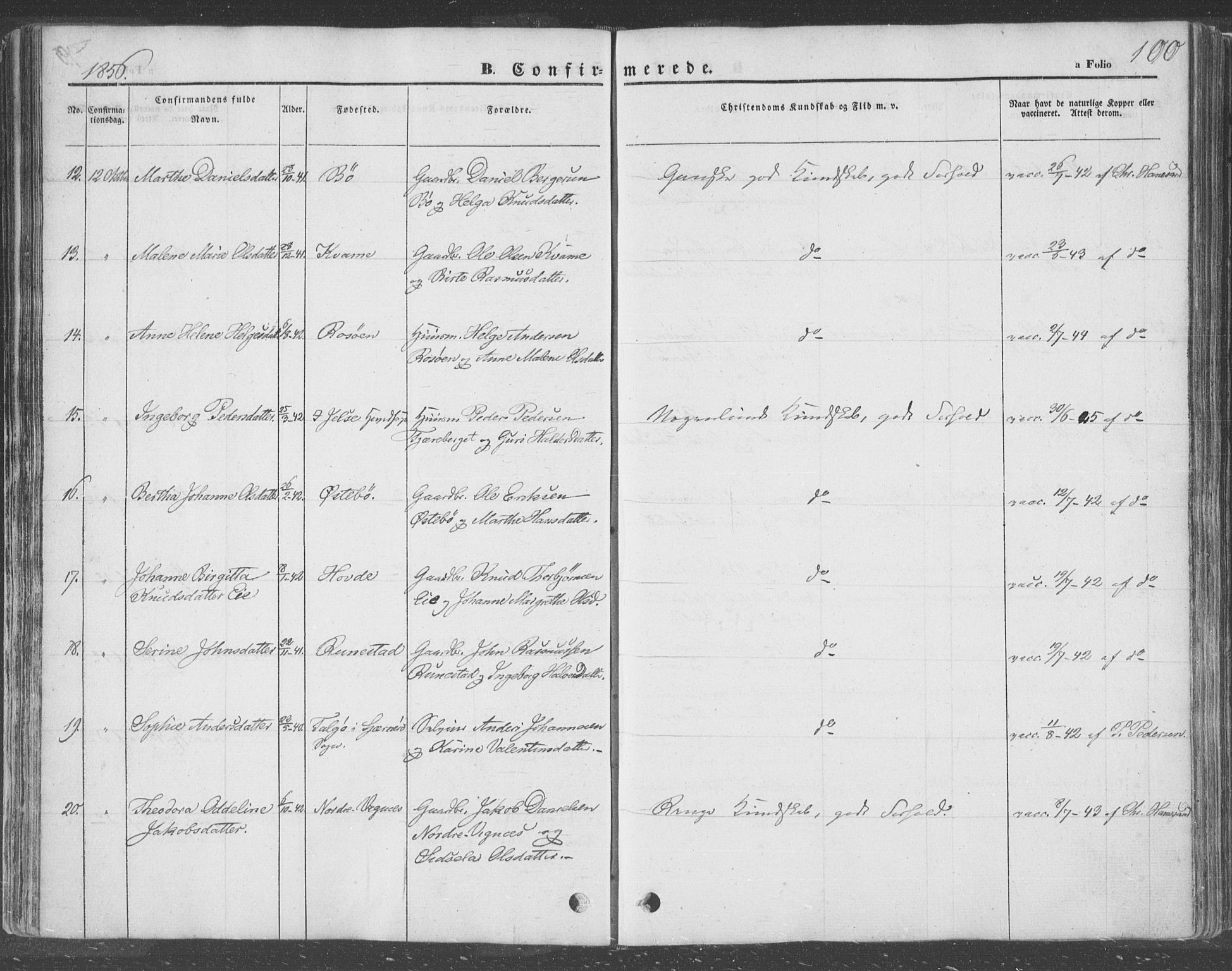 Finnøy sokneprestkontor, AV/SAST-A-101825/H/Ha/Haa/L0007: Parish register (official) no. A 7, 1847-1862, p. 100