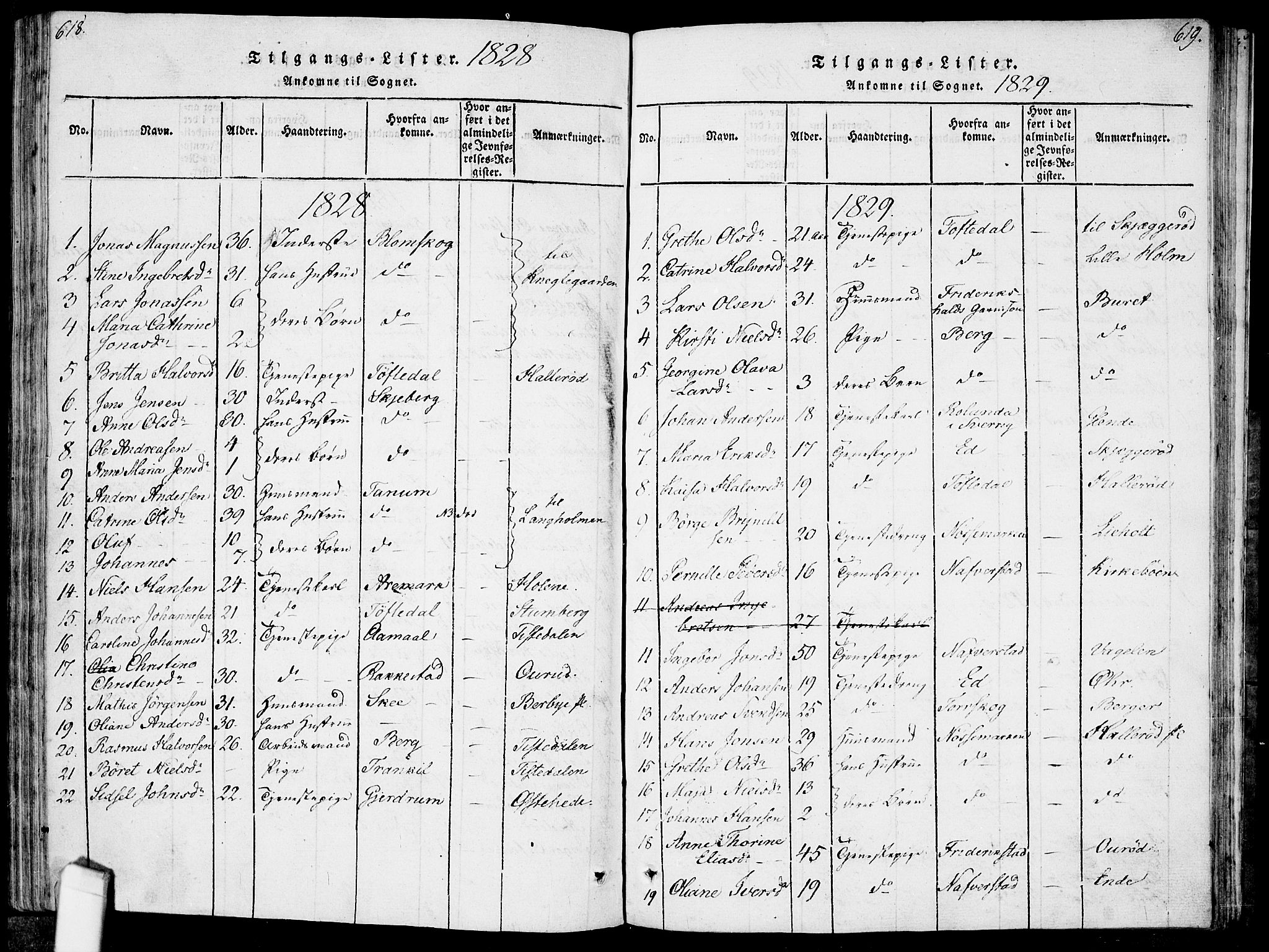 Idd prestekontor Kirkebøker, SAO/A-10911/F/Fc/L0002: Parish register (official) no. III 2, 1815-1831, p. 618-619
