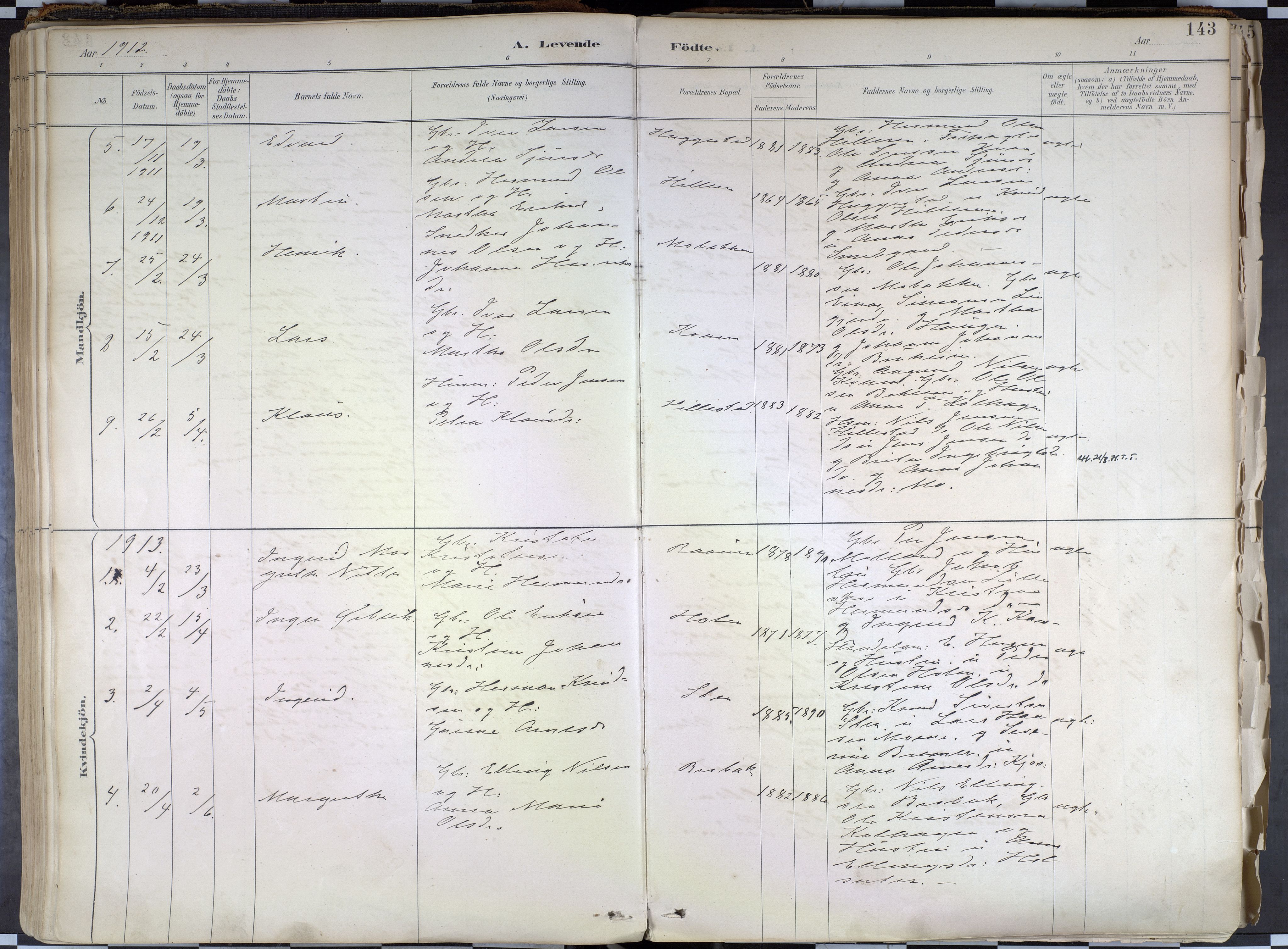 Hafslo sokneprestembete, SAB/A-80301/H/Haa/Haab/L0001: Parish register (official) no. B 1, 1886-1945, p. 143