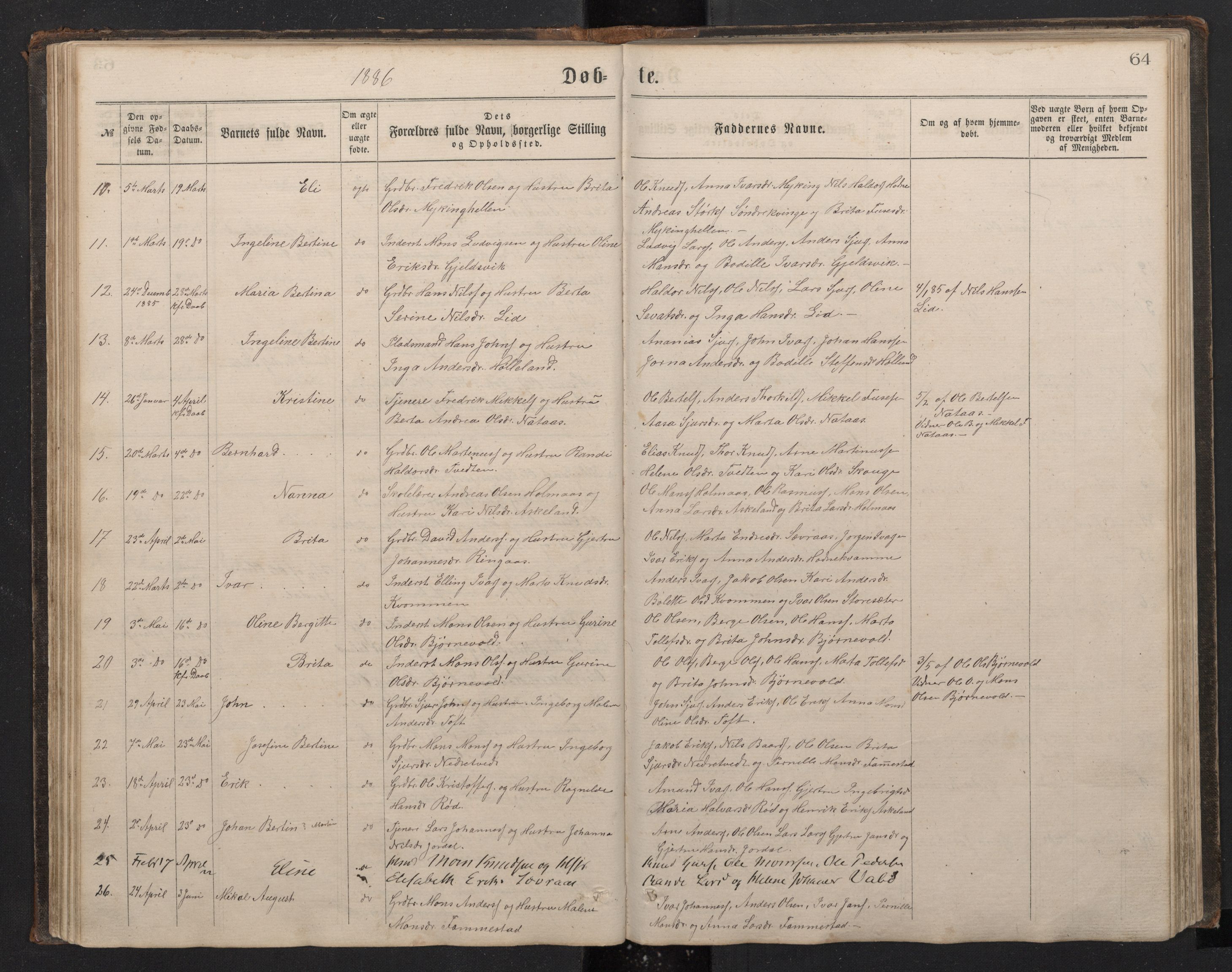Lindås Sokneprestembete, AV/SAB-A-76701/H/Hab/Habe/L0002: Parish register (copy) no. E 2, 1867-1892, p. 63b-64a