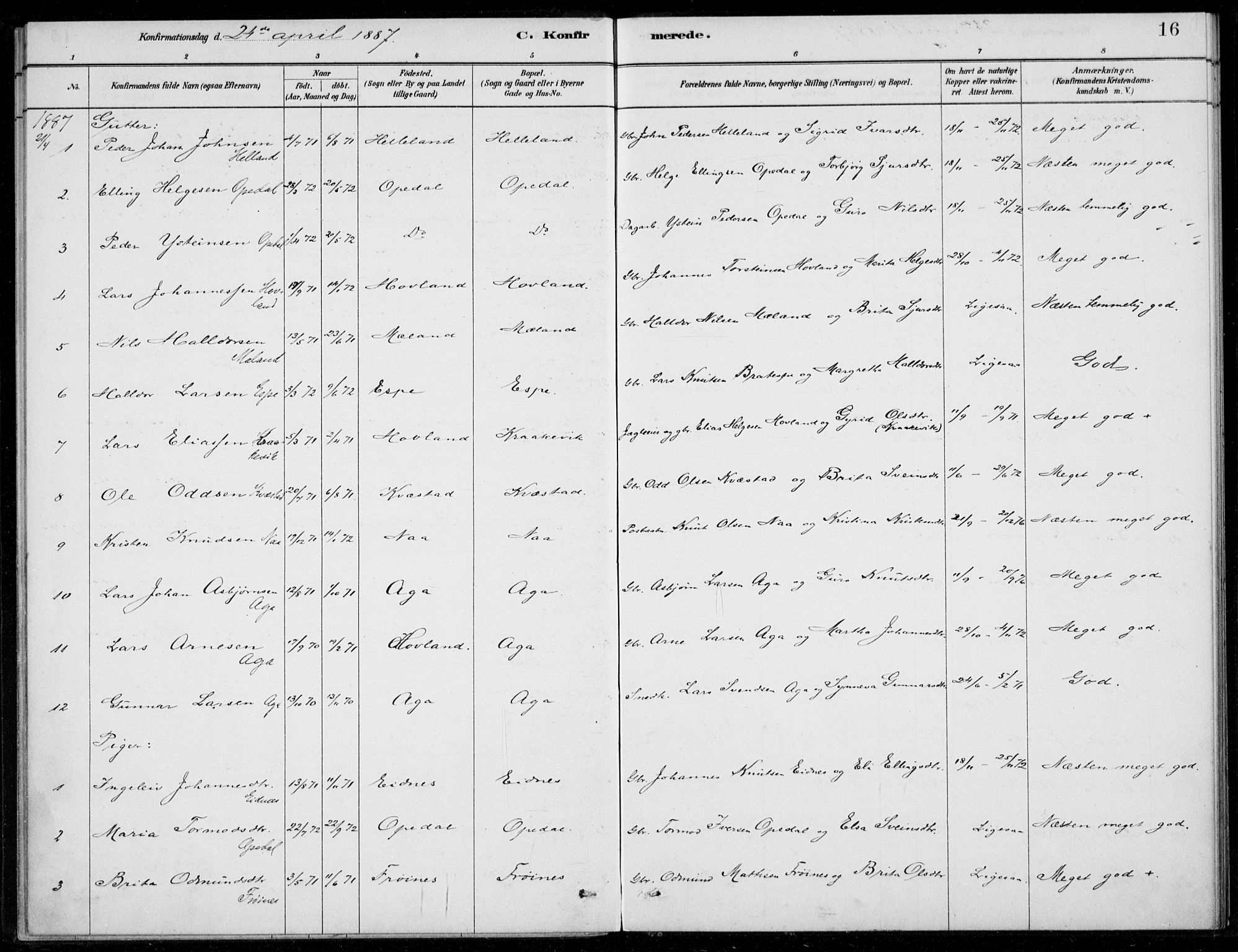 Ullensvang sokneprestembete, SAB/A-78701/H/Haa: Parish register (official) no. B  2, 1880-1910, p. 16