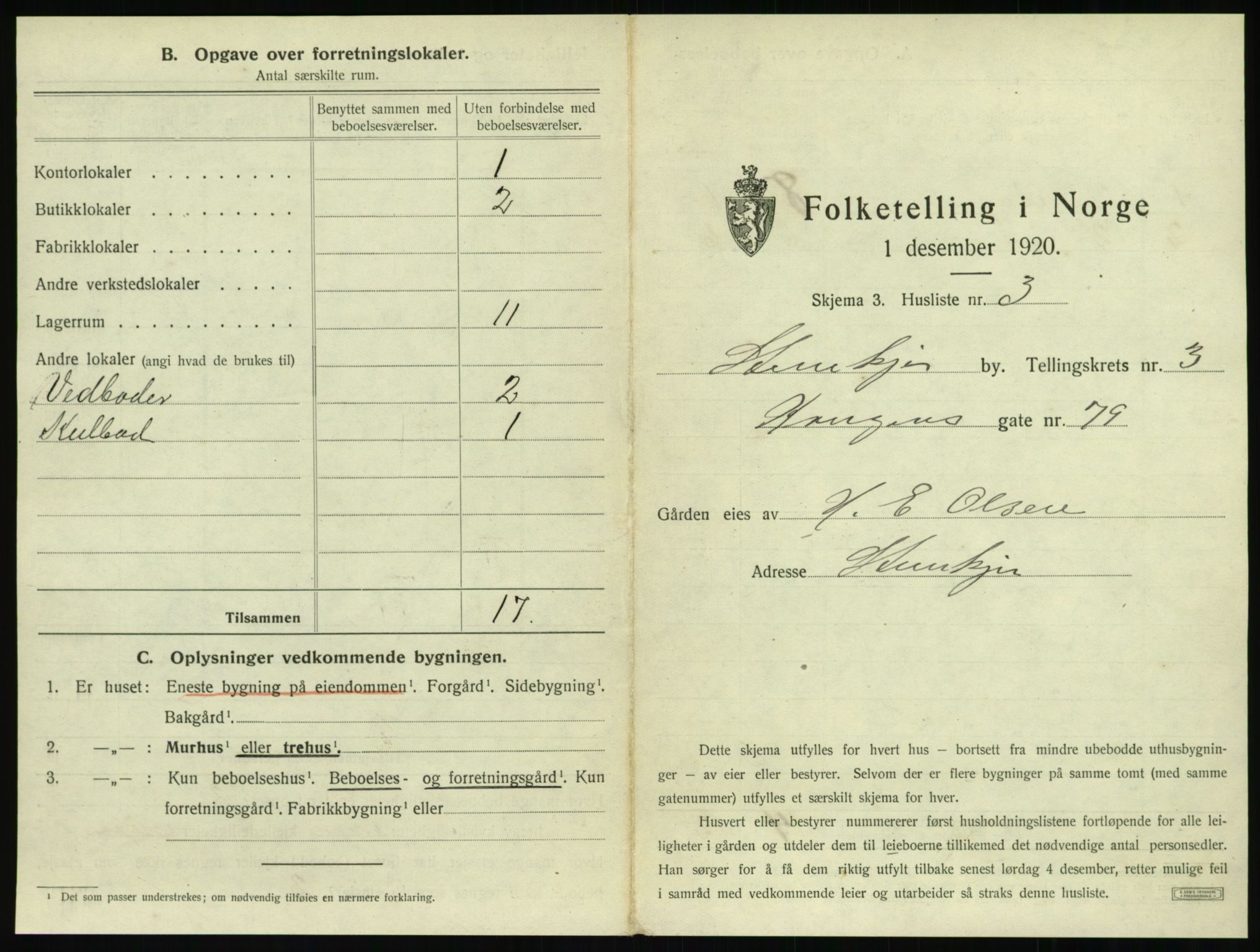 SAT, 1920 census for Steinkjer, 1920, p. 424