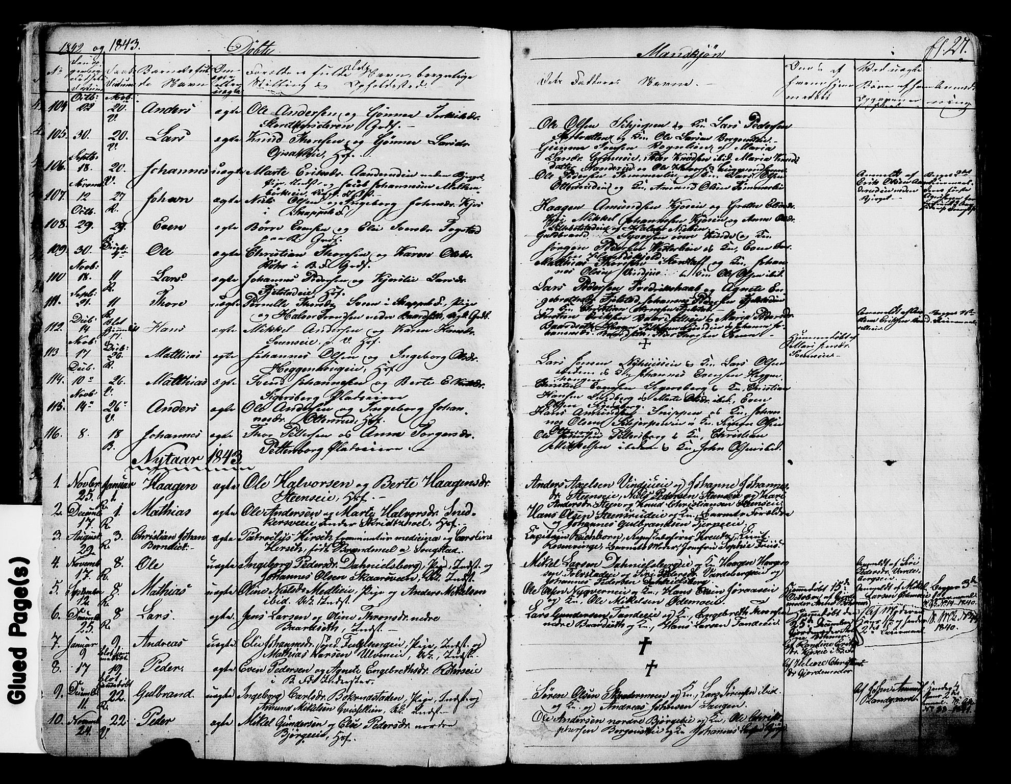 Ringsaker prestekontor, SAH/PREST-014/K/Ka/L0008: Parish register (official) no. 8, 1837-1850, p. 27