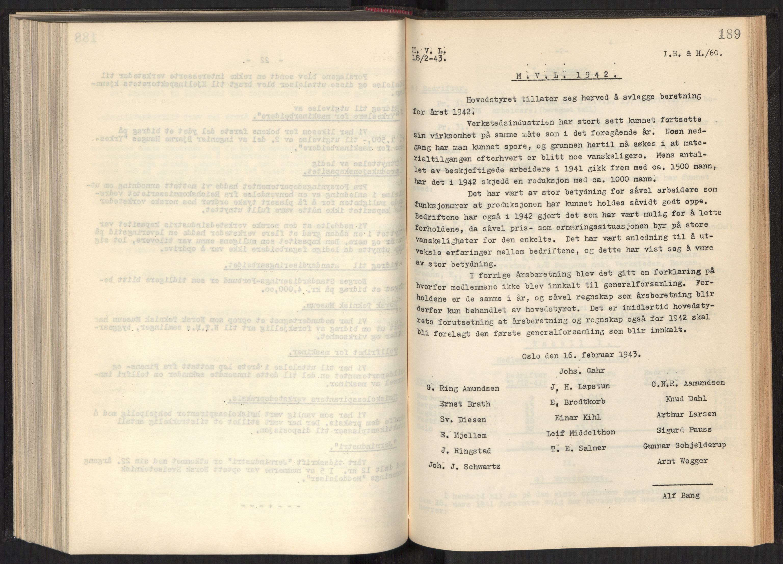 Teknologibedriftenes Landsforening TBL, RA/PA-1700/A/Ad/L0006: Årsberetning med register, 1937-1943, p. 189