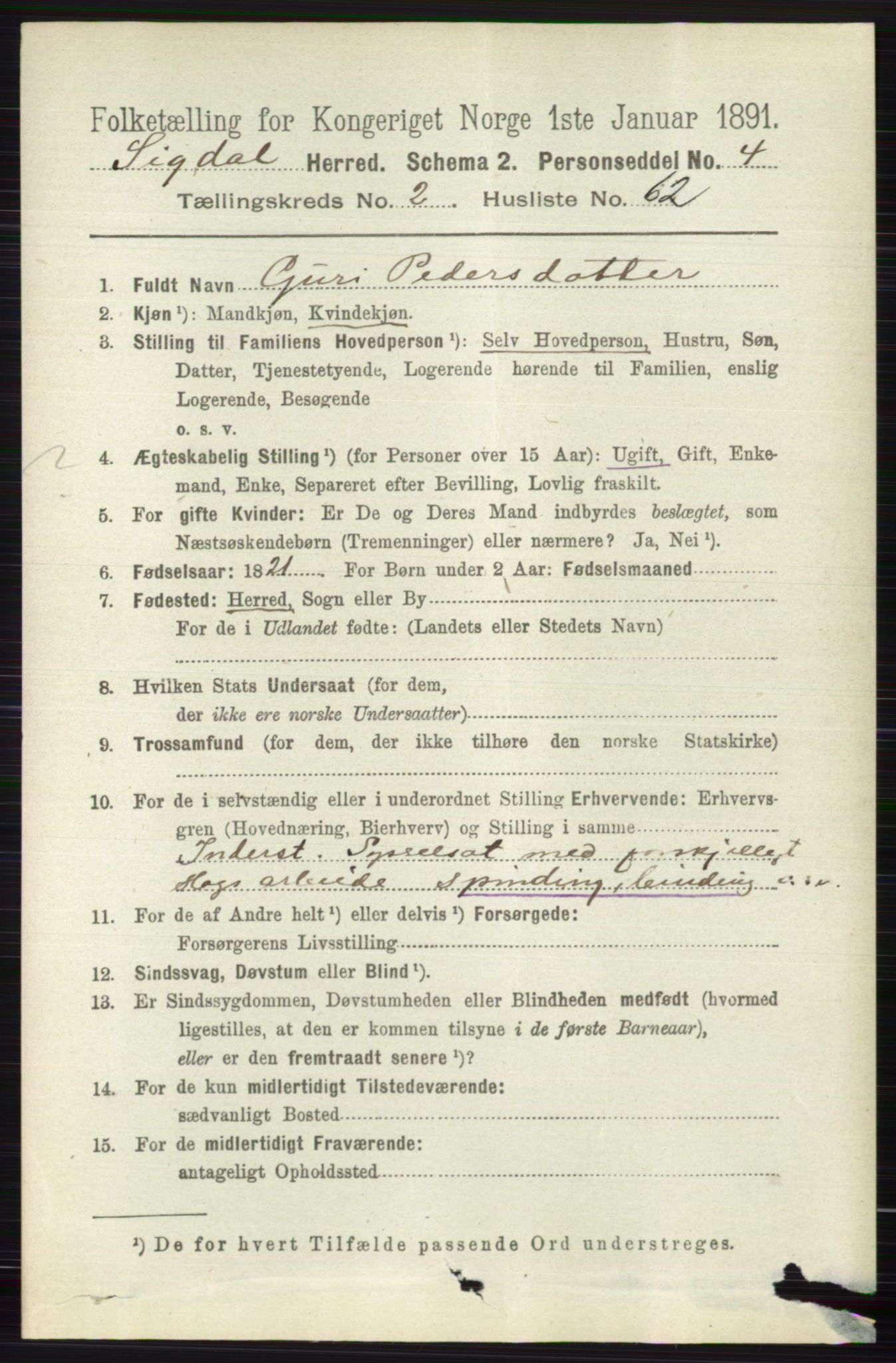 RA, 1891 census for 0621 Sigdal, 1891, p. 1278