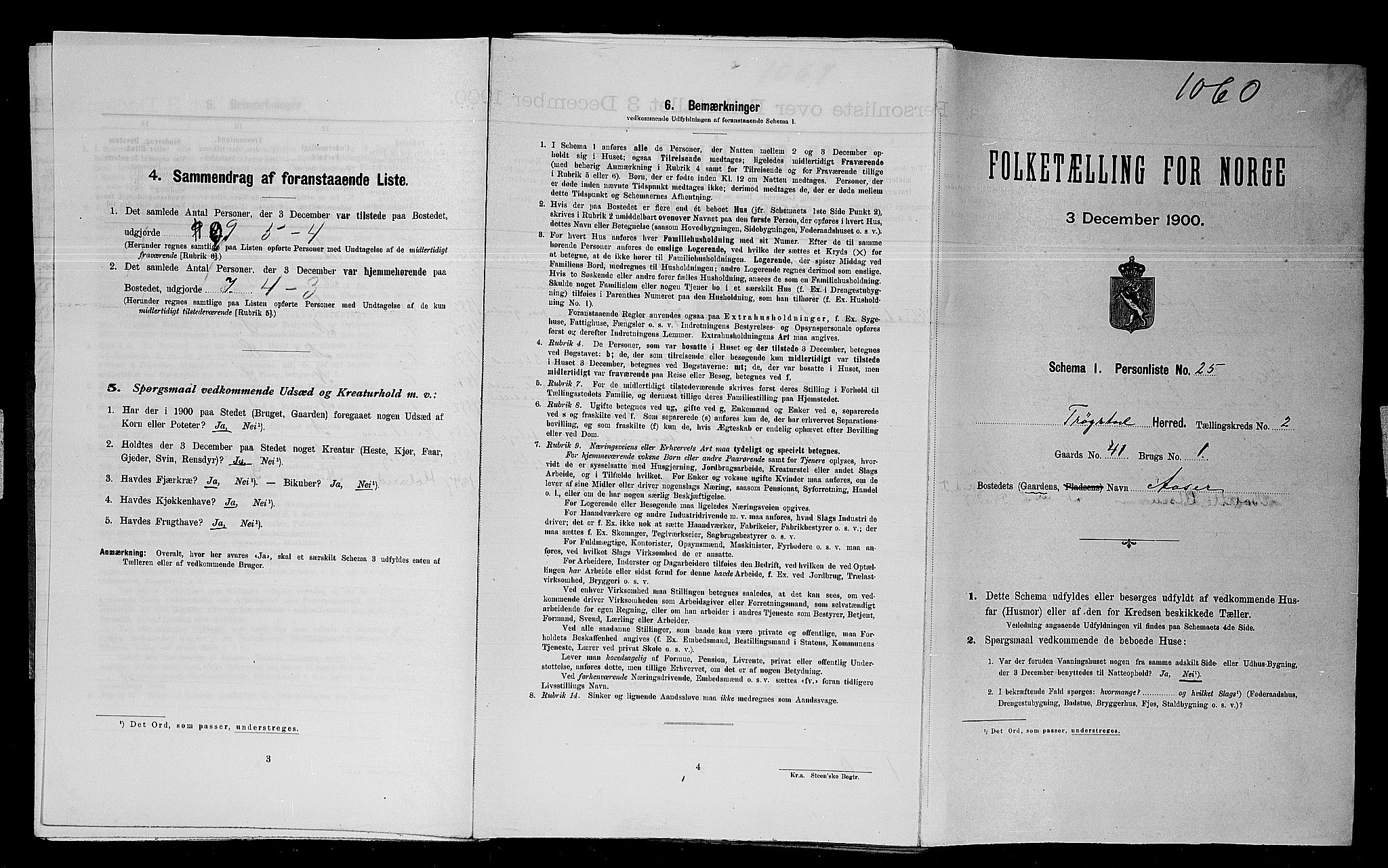 SAO, 1900 census for Trøgstad, 1900