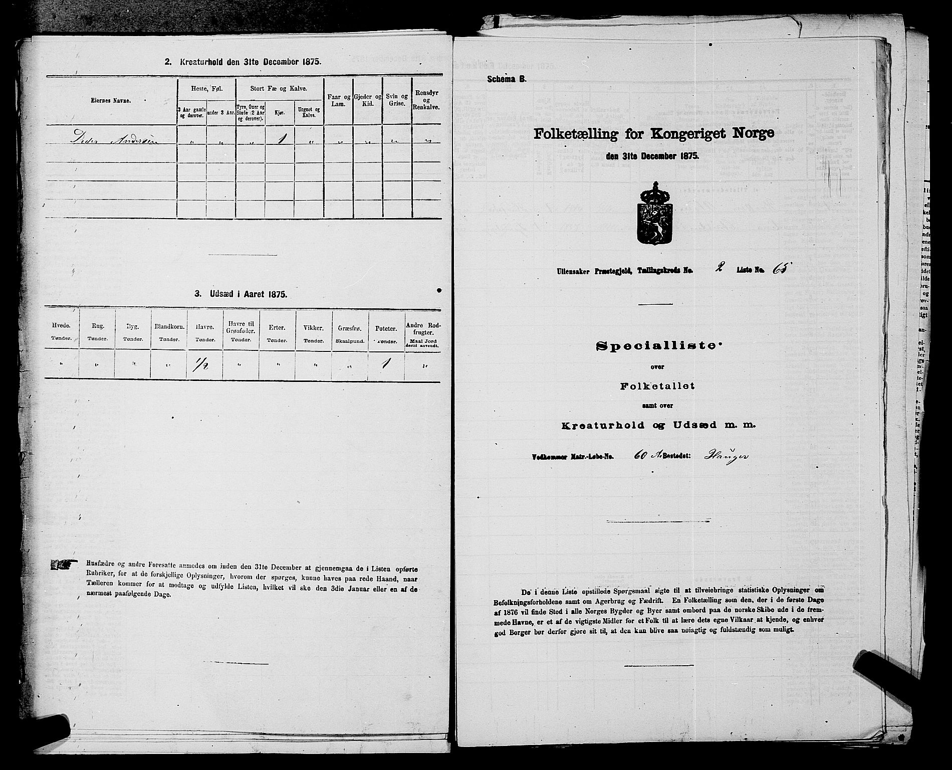 RA, 1875 census for 0235P Ullensaker, 1875, p. 290