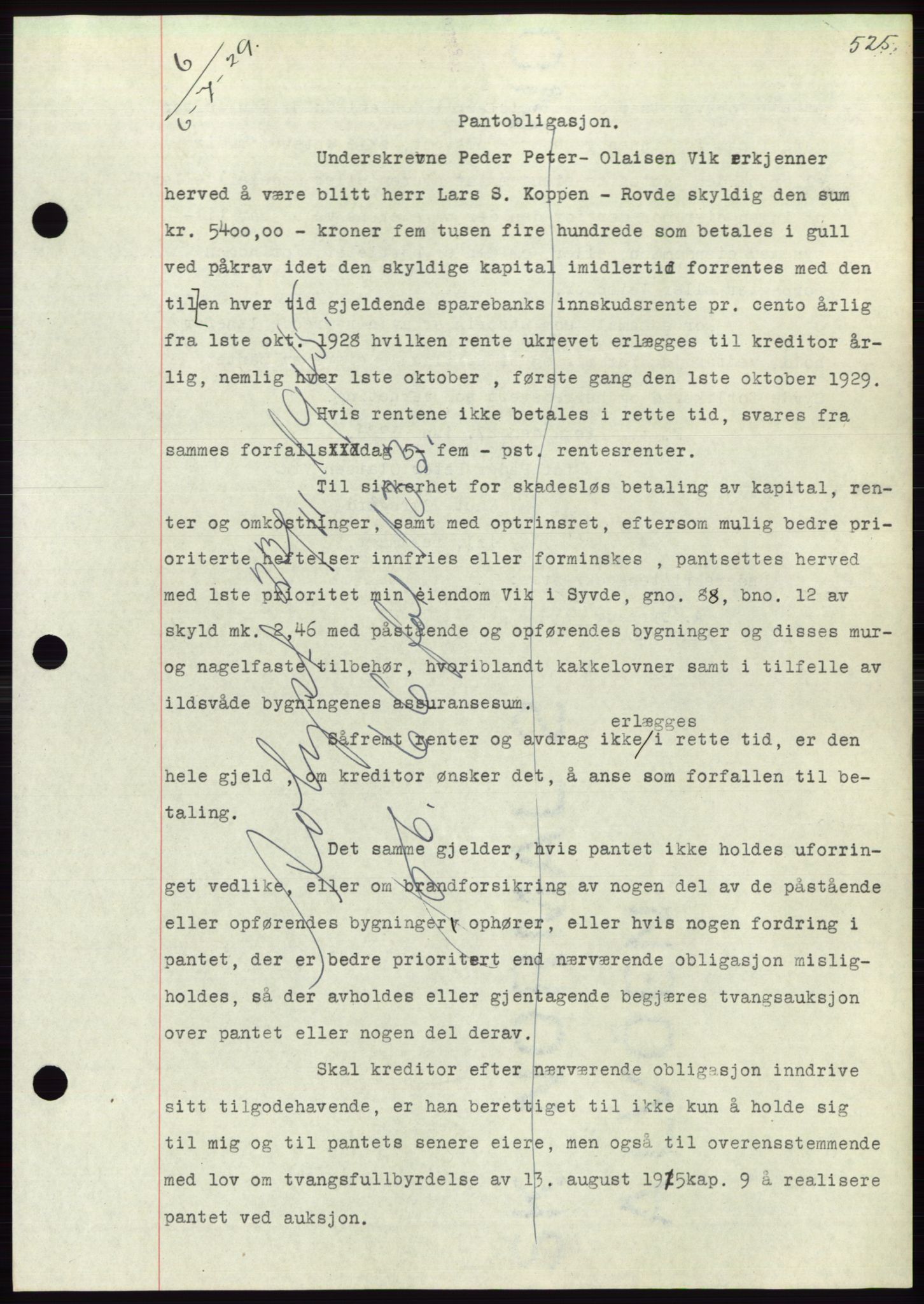 Søre Sunnmøre sorenskriveri, AV/SAT-A-4122/1/2/2C/L0049: Mortgage book no. 43, 1929-1929, Deed date: 06.07.1929