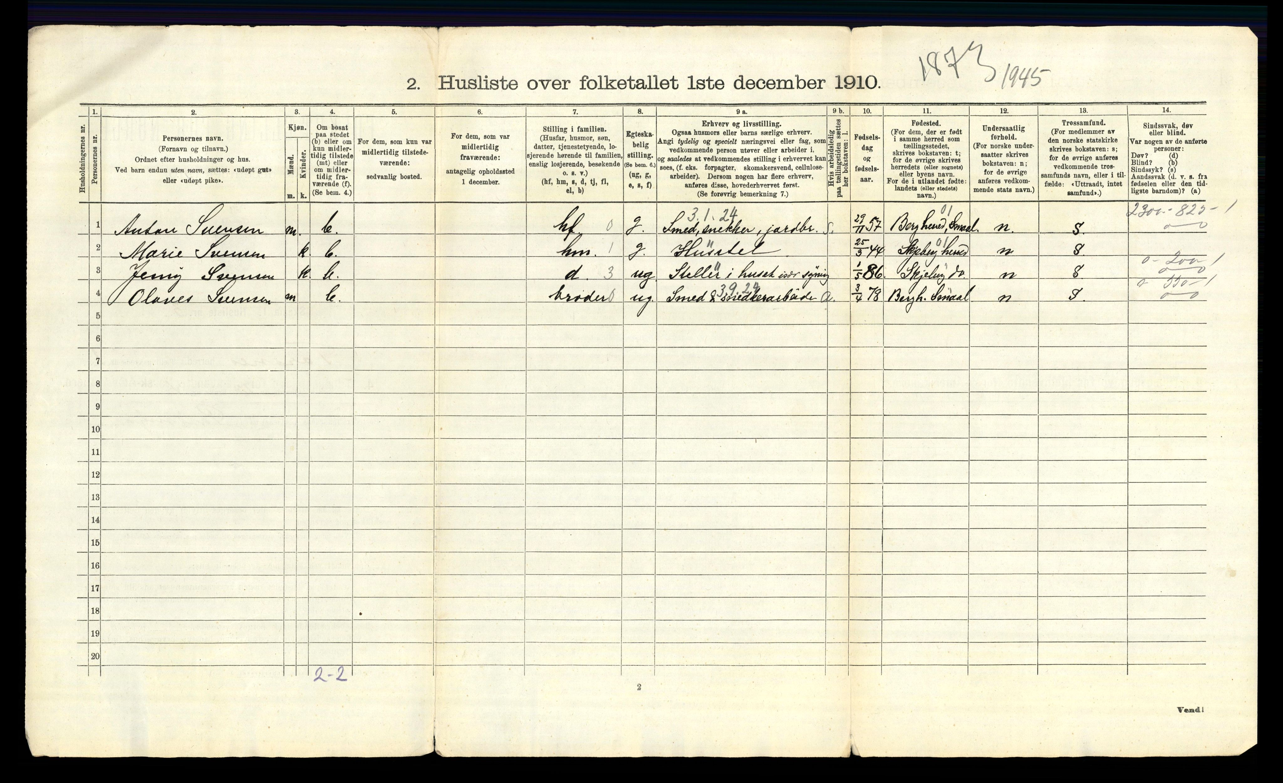 RA, 1910 census for Torsnes, 1910, p. 21