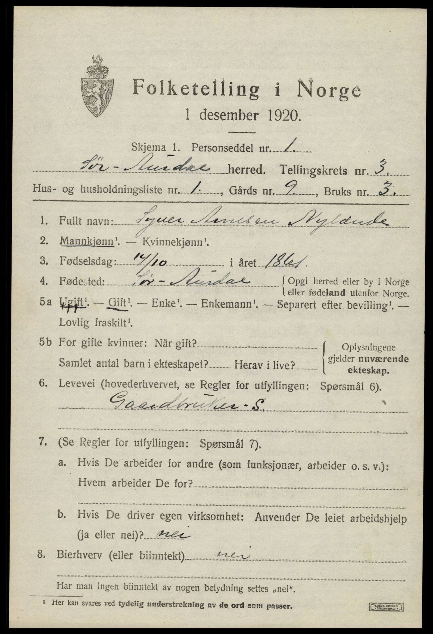 SAH, 1920 census for Sør-Aurdal, 1920, p. 1967