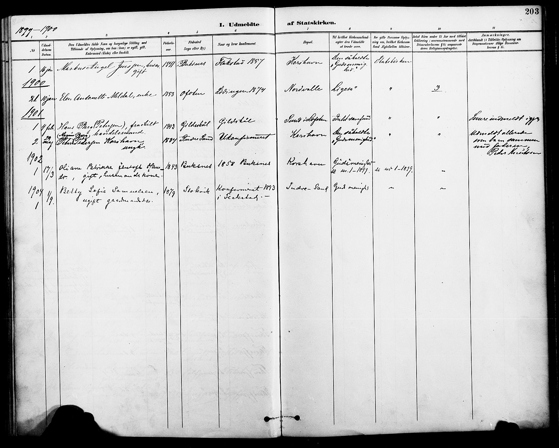 Ministerialprotokoller, klokkerbøker og fødselsregistre - Nordland, SAT/A-1459/885/L1205: Parish register (official) no. 885A06, 1892-1905, p. 203