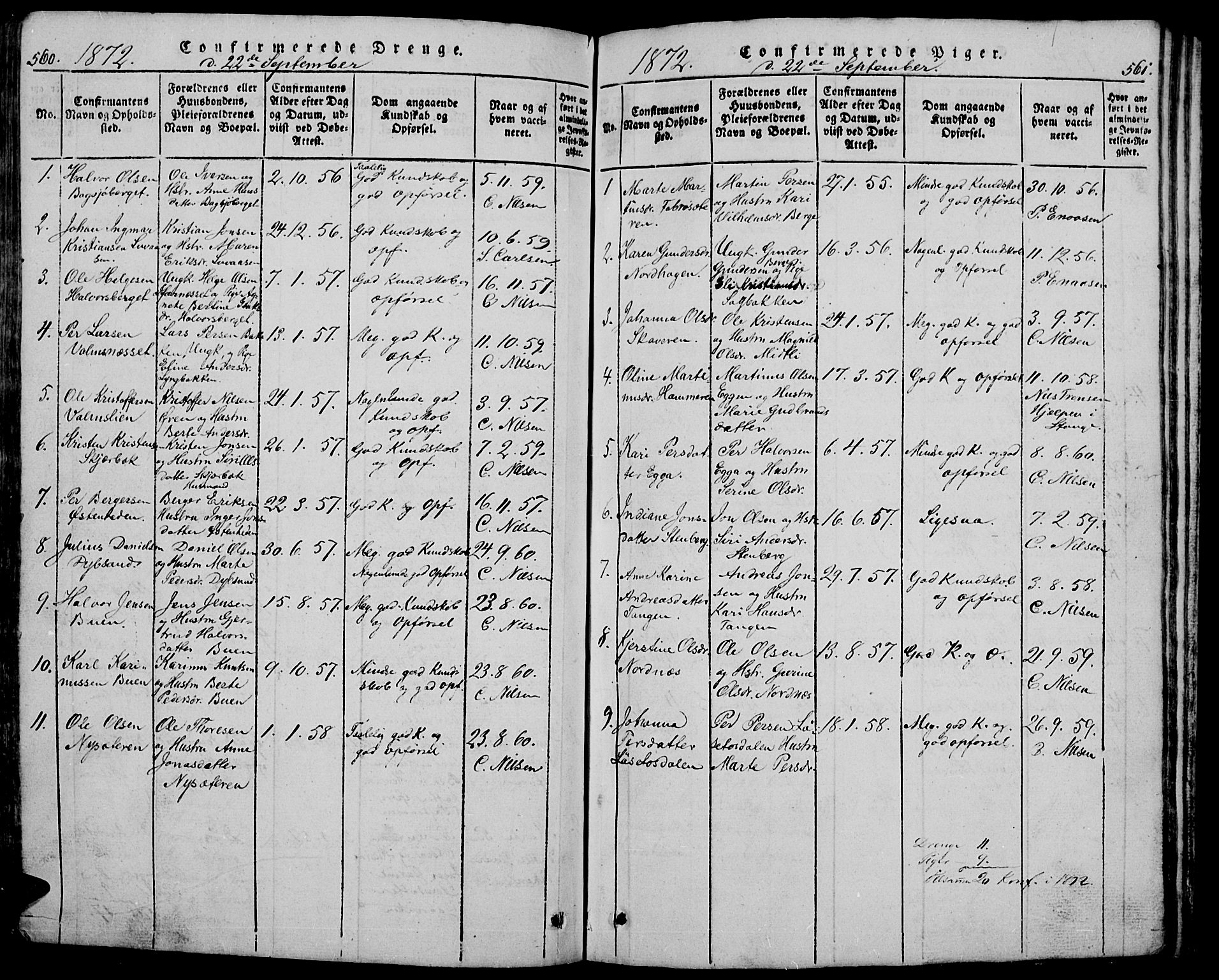 Trysil prestekontor, SAH/PREST-046/H/Ha/Hab/L0005: Parish register (copy) no. 5, 1814-1877, p. 560-561