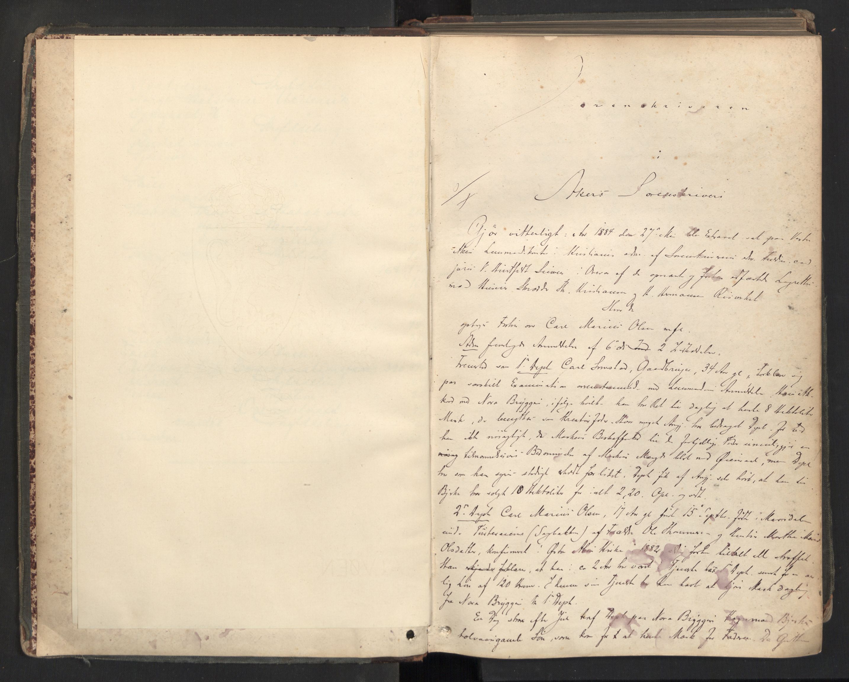 Aker sorenskriveri, AV/SAO-A-10895/F/Fc/Fcb/L0059: Ekstrarettsprotokoll, 1884-1887, p. 0-1