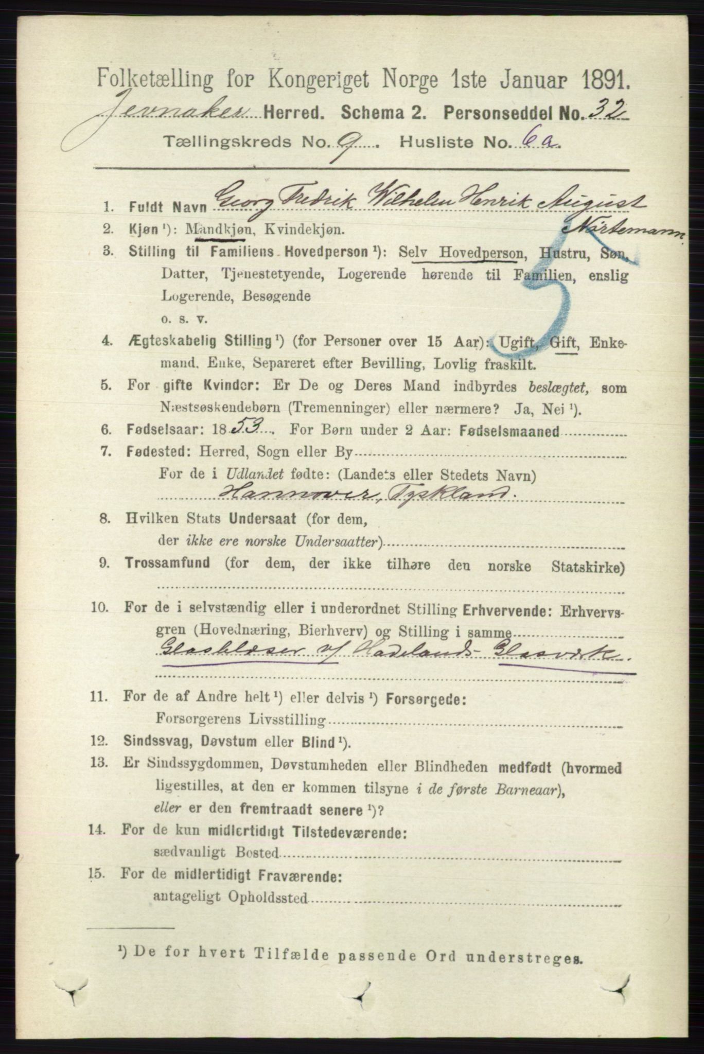 RA, 1891 census for 0532 Jevnaker, 1891, p. 5072