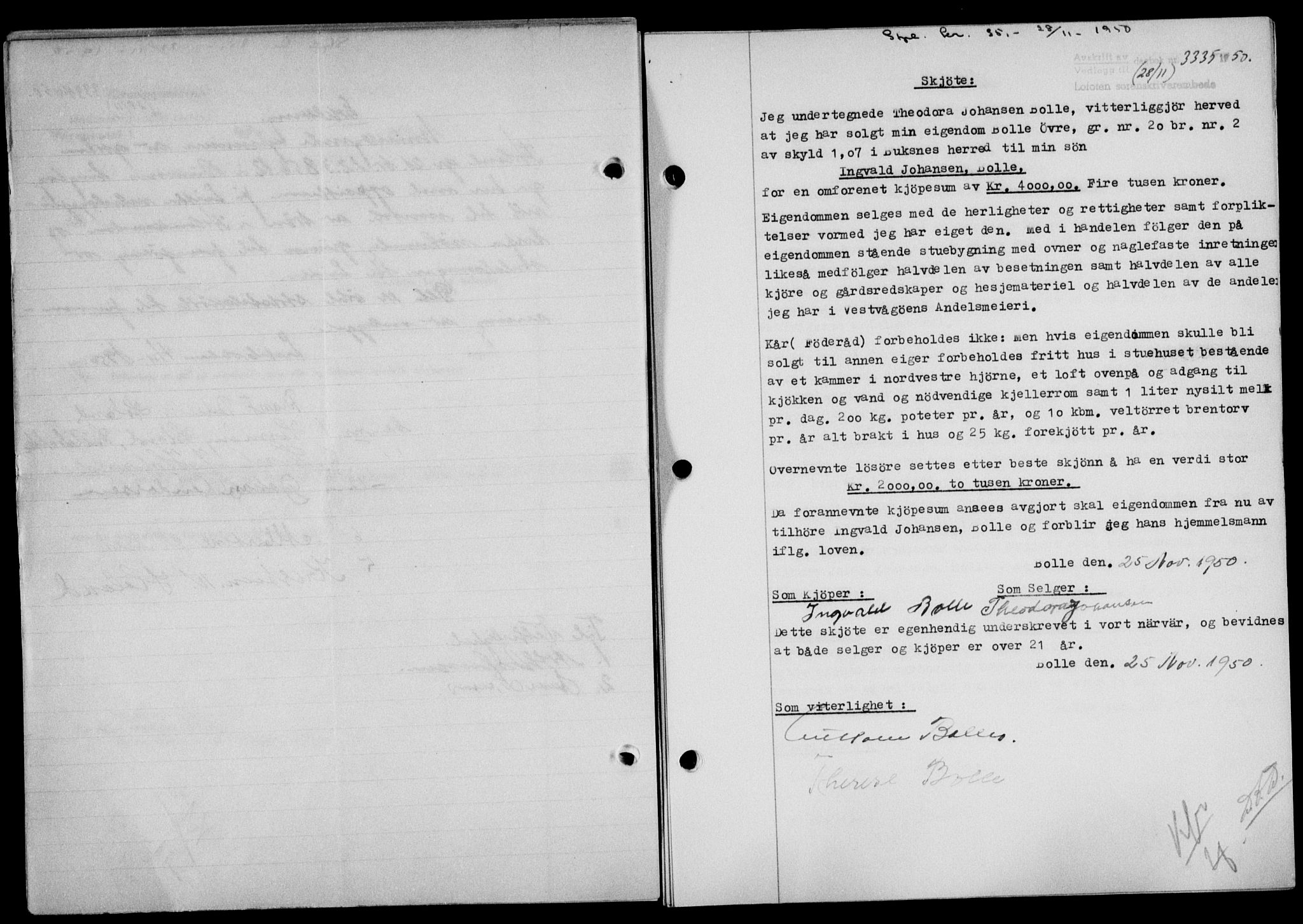 Lofoten sorenskriveri, SAT/A-0017/1/2/2C/L0025a: Mortgage book no. 25a, 1950-1951, Diary no: : 3335/1950