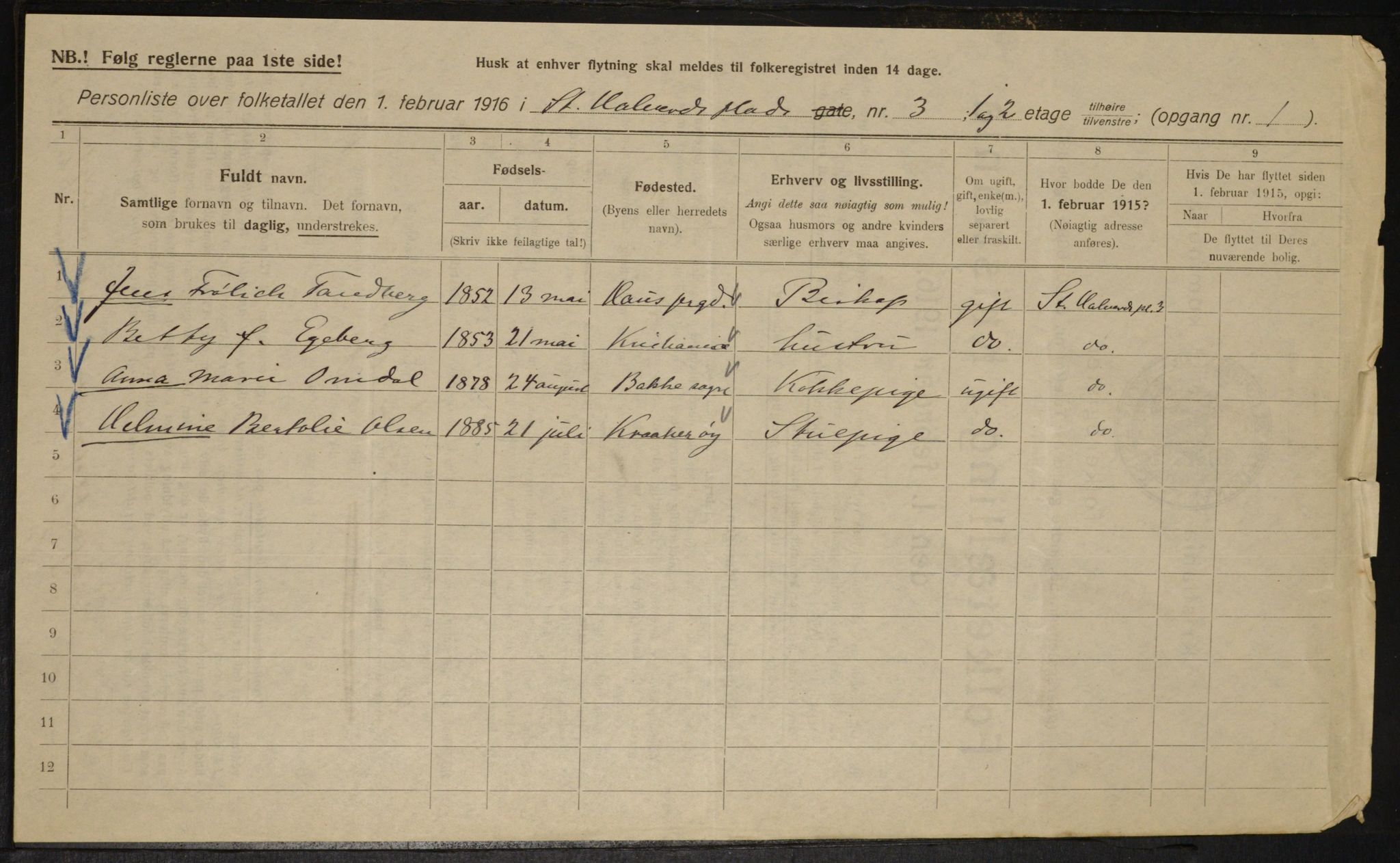 OBA, Municipal Census 1916 for Kristiania, 1916, p. 90159