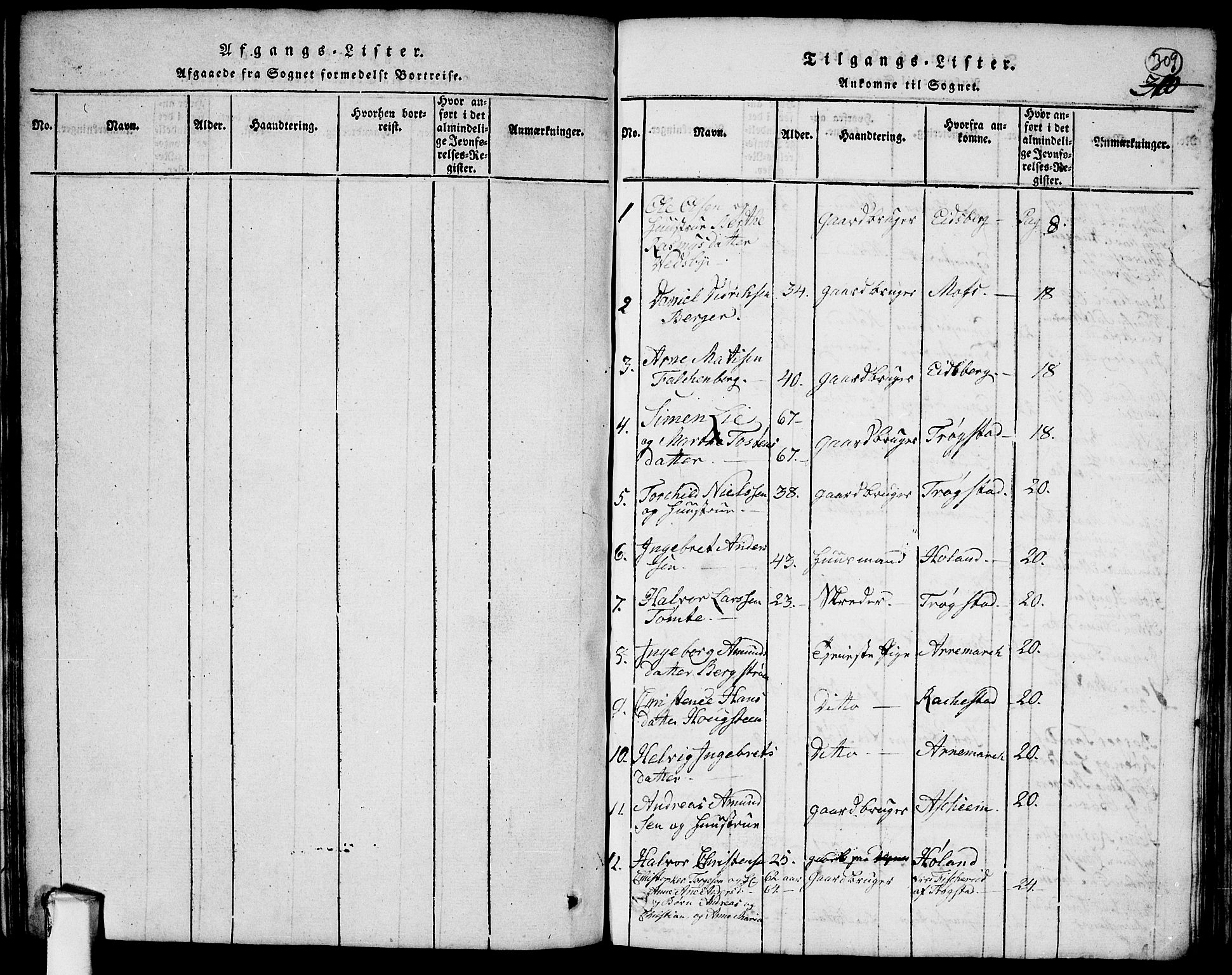 Rødenes prestekontor Kirkebøker, AV/SAO-A-2005/G/Ga/L0001: Parish register (copy) no.  I 1, 1814-1841, p. 309