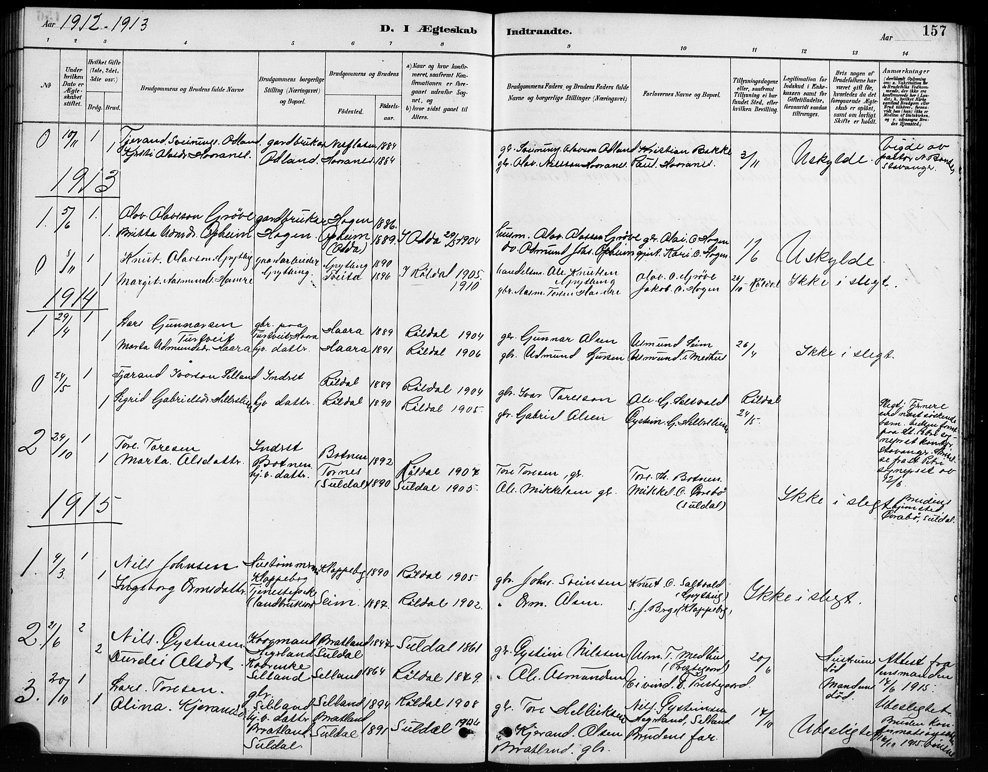 Røldal sokneprestembete, SAB/A-100247: Parish register (copy) no. A 3, 1887-1917, p. 157