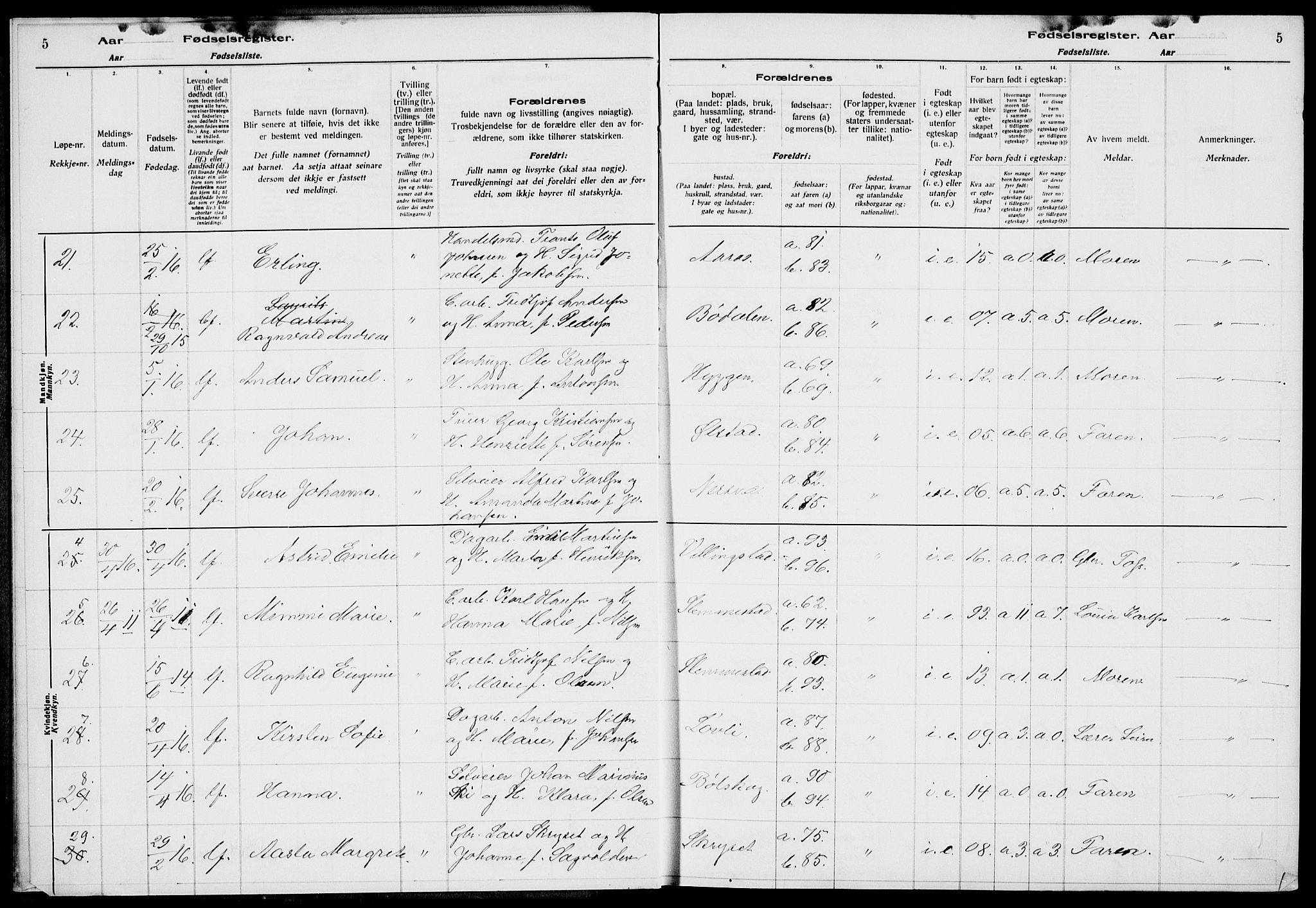 Røyken kirkebøker, AV/SAKO-A-241/J/Ja/L0001: Birth register no. 1, 1916-1927, p. 5