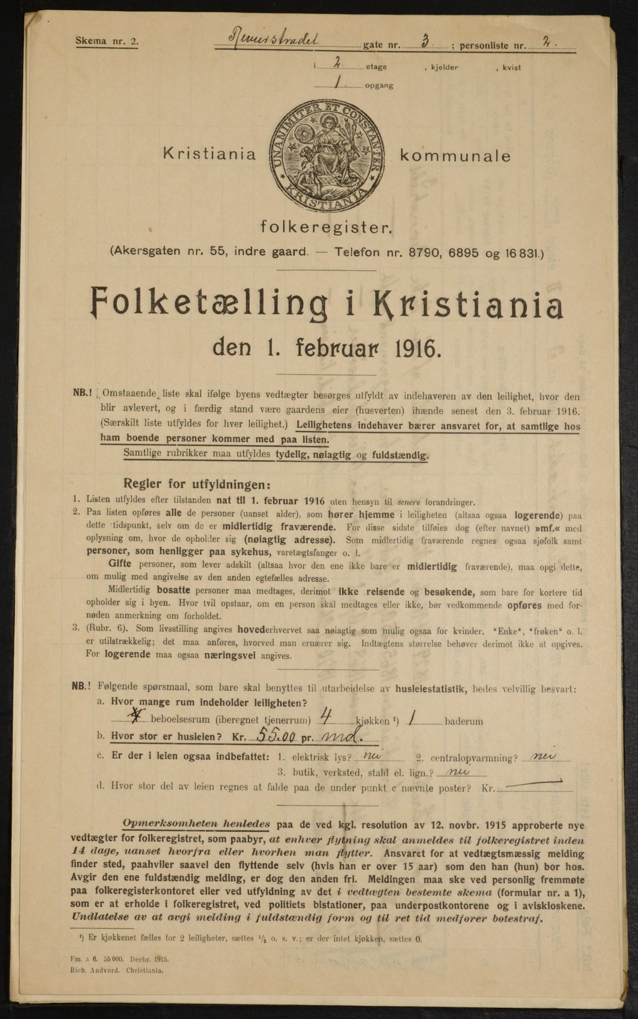 OBA, Municipal Census 1916 for Kristiania, 1916, p. 85025