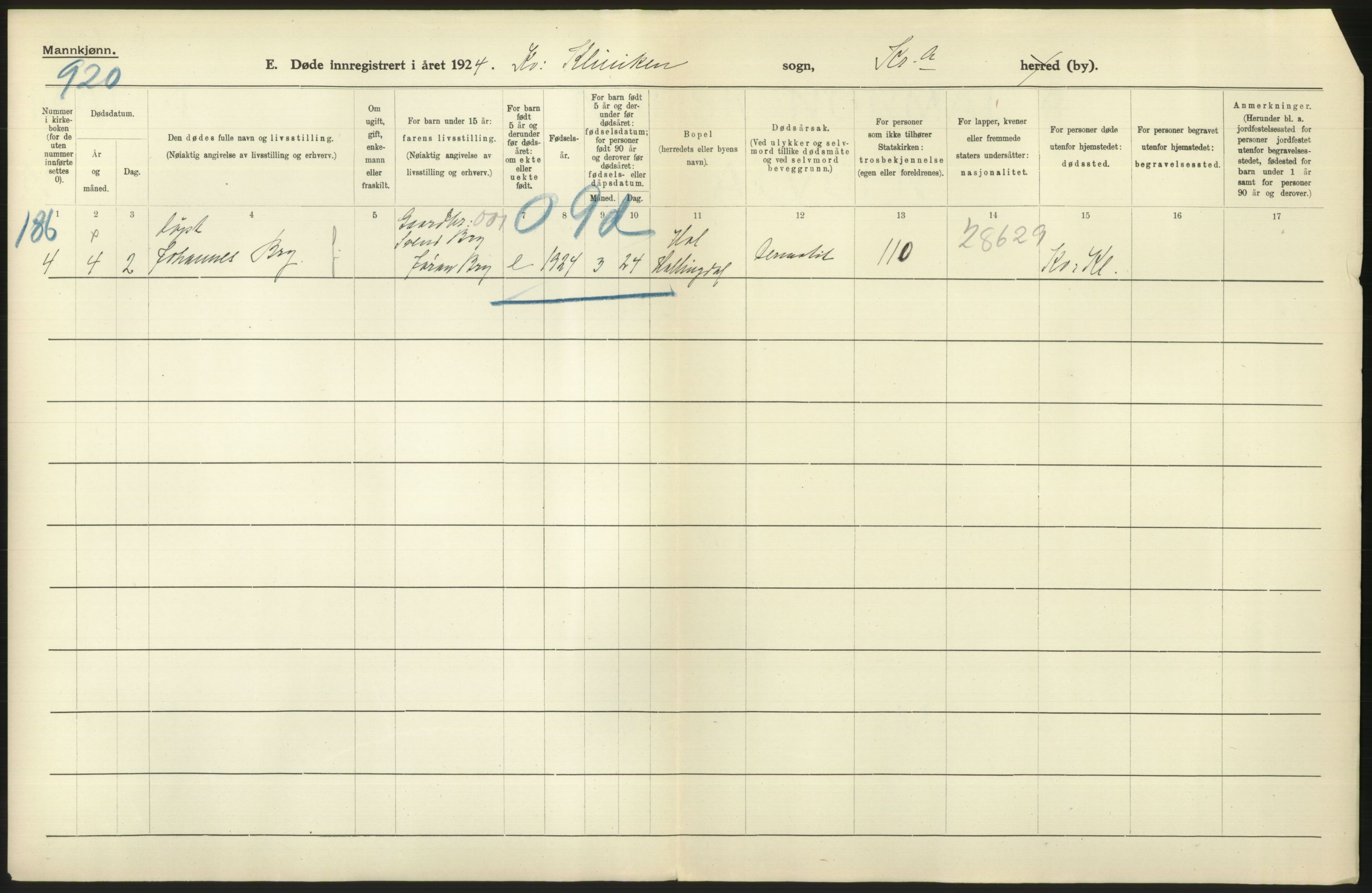 Statistisk sentralbyrå, Sosiodemografiske emner, Befolkning, AV/RA-S-2228/D/Df/Dfc/Dfcd/L0008: Kristiania: Døde menn, 1924, p. 618