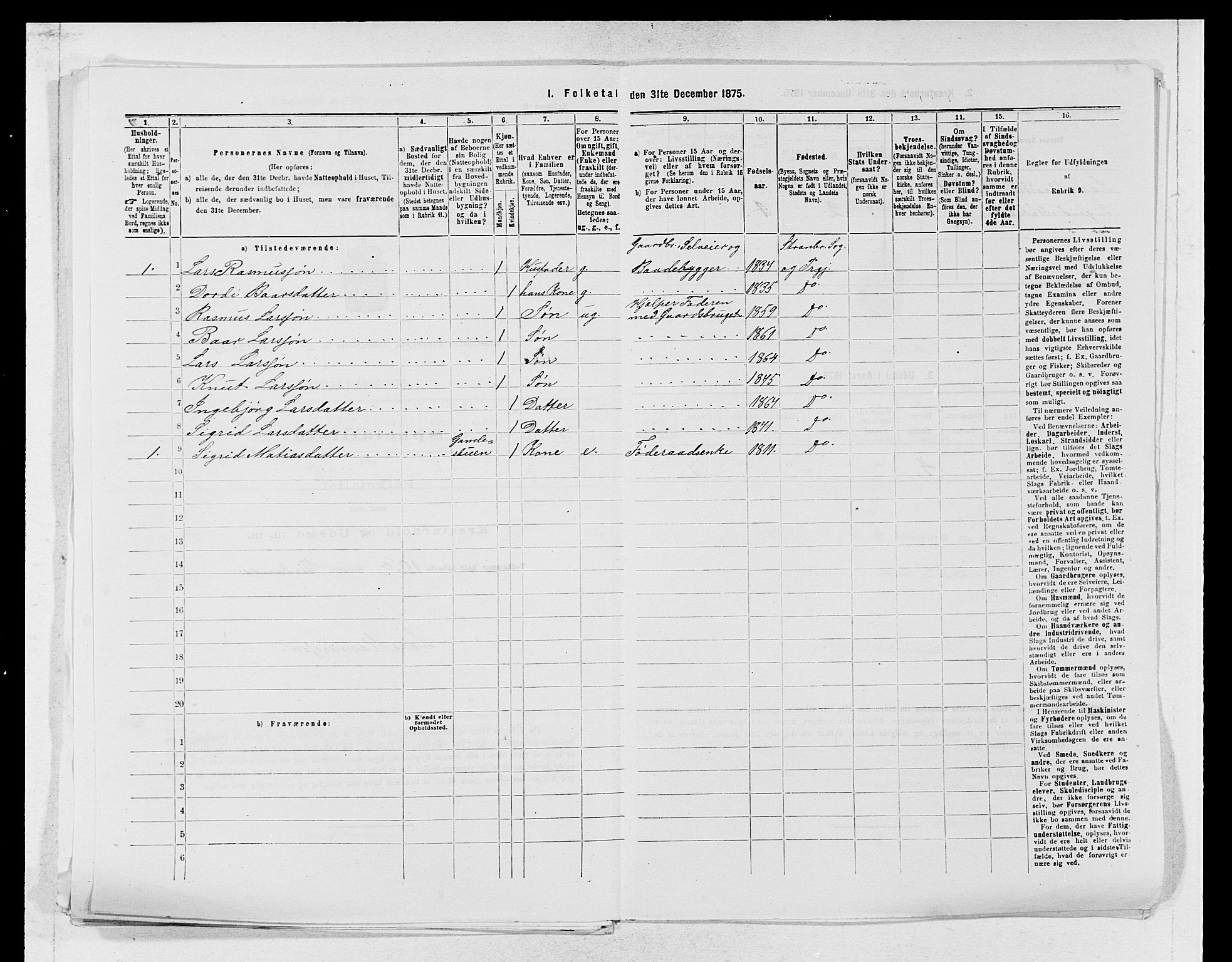 SAB, 1875 census for 1226P Strandebarm, 1875, p. 318