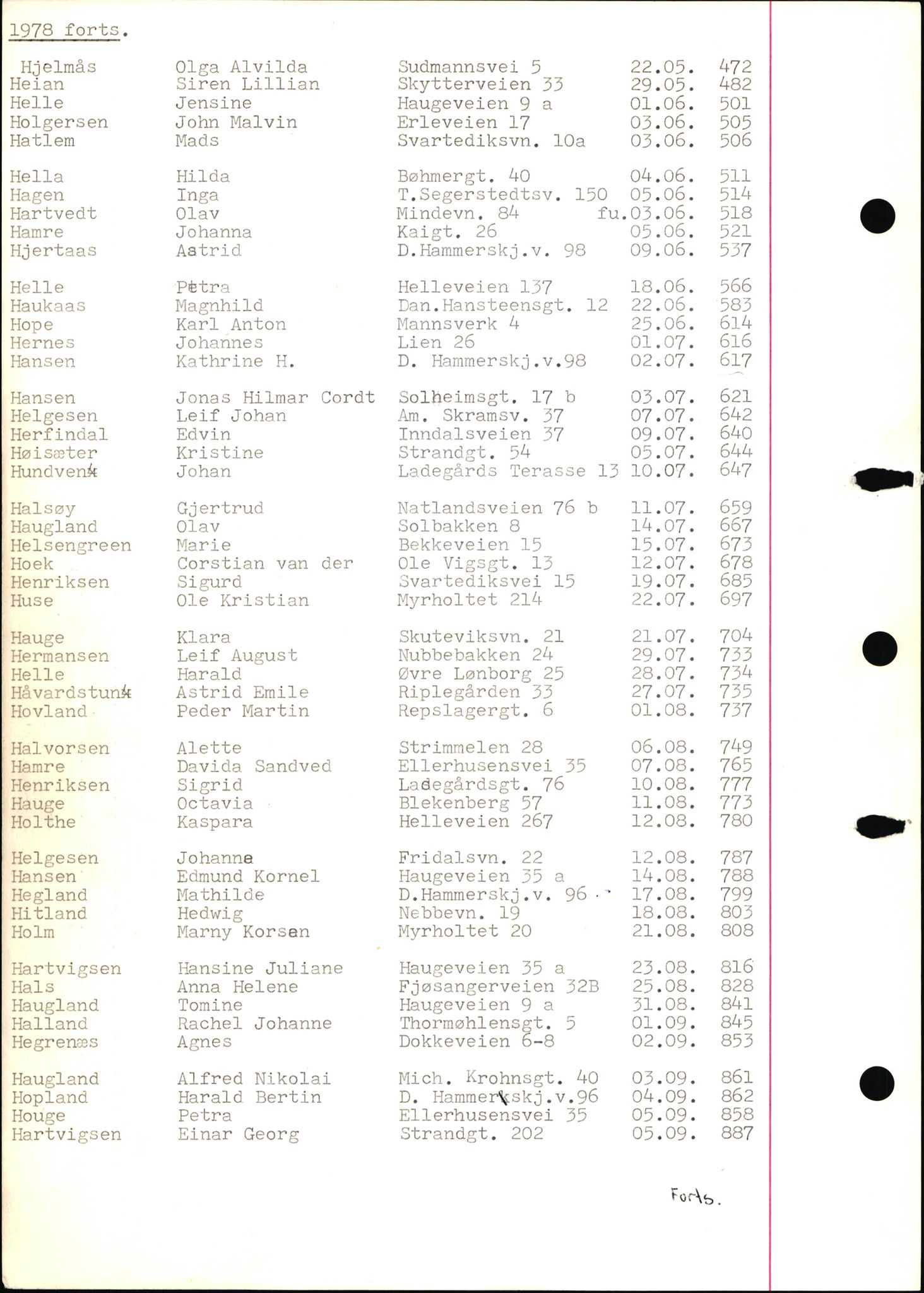 Byfogd og Byskriver i Bergen, SAB/A-3401/06/06Nb/L0018: Register til dødsfalljournaler, 1978, p. 10
