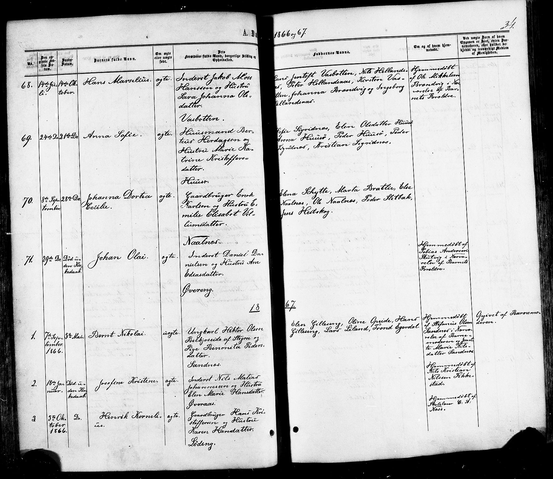 Ministerialprotokoller, klokkerbøker og fødselsregistre - Nordland, AV/SAT-A-1459/859/L0845: Parish register (official) no. 859A05, 1863-1877, p. 34