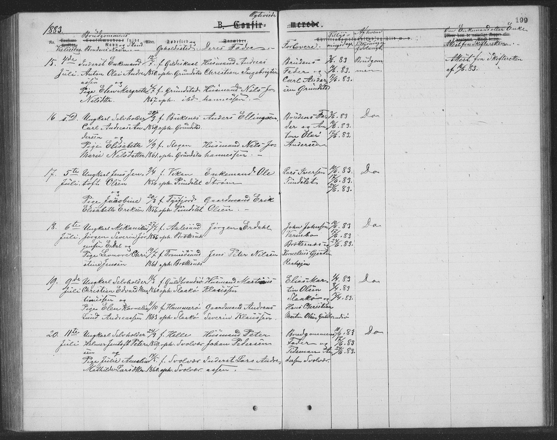 Ministerialprotokoller, klokkerbøker og fødselsregistre - Nordland, AV/SAT-A-1459/874/L1075: Parish register (copy) no. 874C04, 1876-1883, p. 199