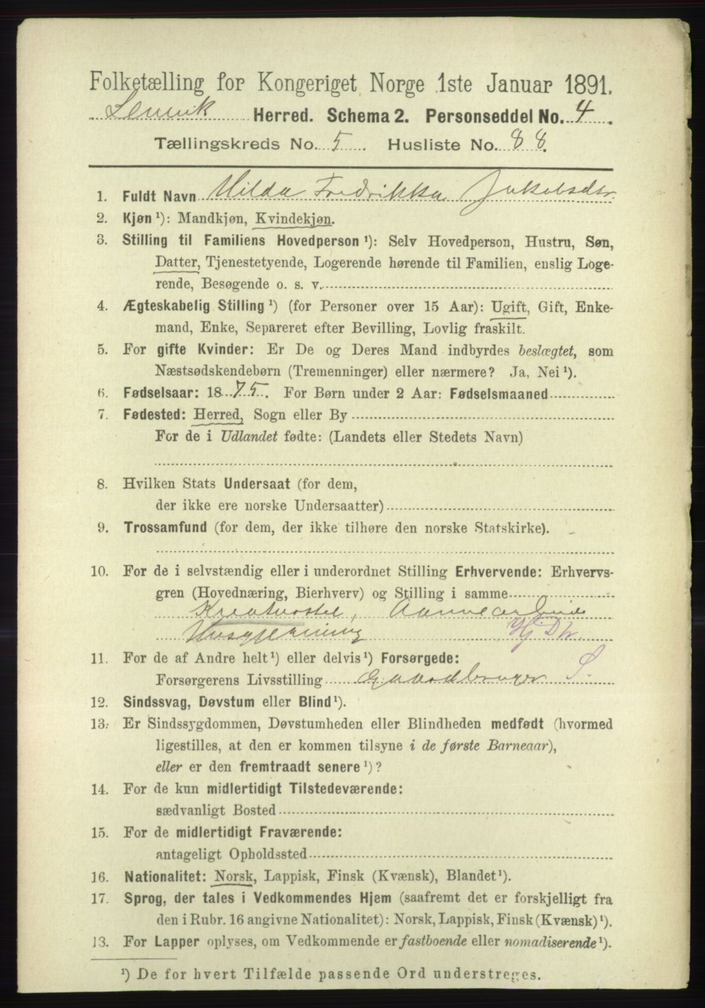 RA, 1891 census for 1931 Lenvik, 1891, p. 3163