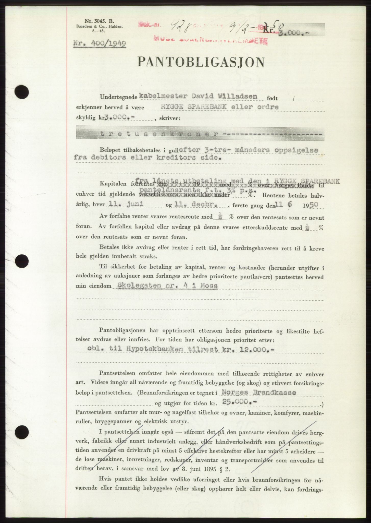 Moss sorenskriveri, SAO/A-10168: Mortgage book no. B23, 1949-1950, Diary no: : 428/1950