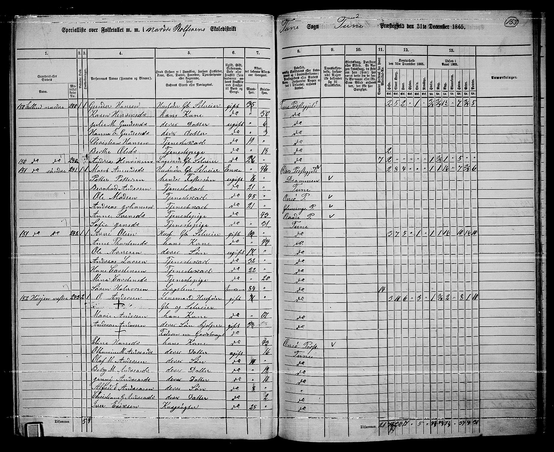 RA, 1865 census for Tune, 1865, p. 232