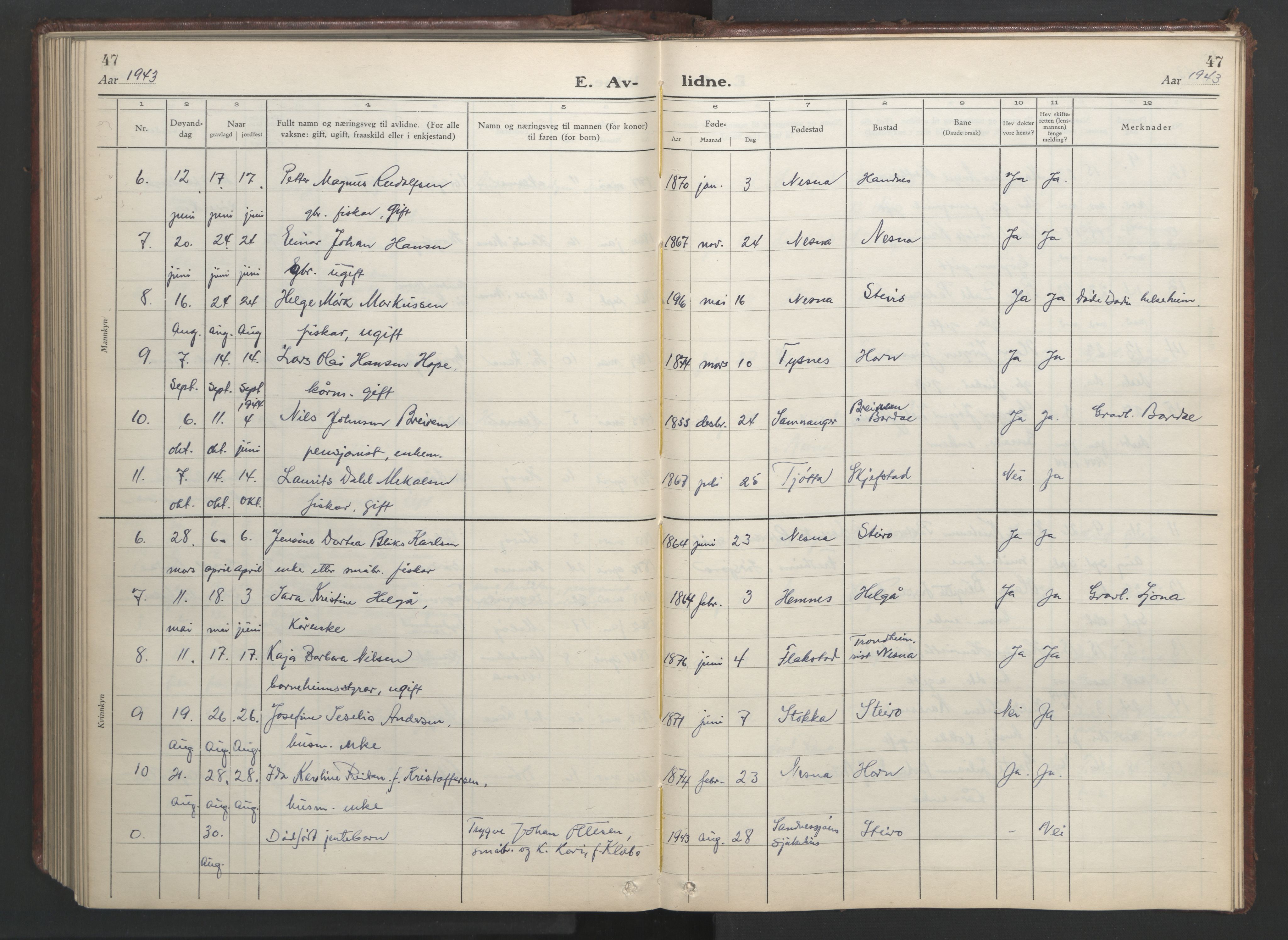 Ministerialprotokoller, klokkerbøker og fødselsregistre - Nordland, AV/SAT-A-1459/838/L0561: Parish register (copy) no. 838C08, 1923-1953, p. 47