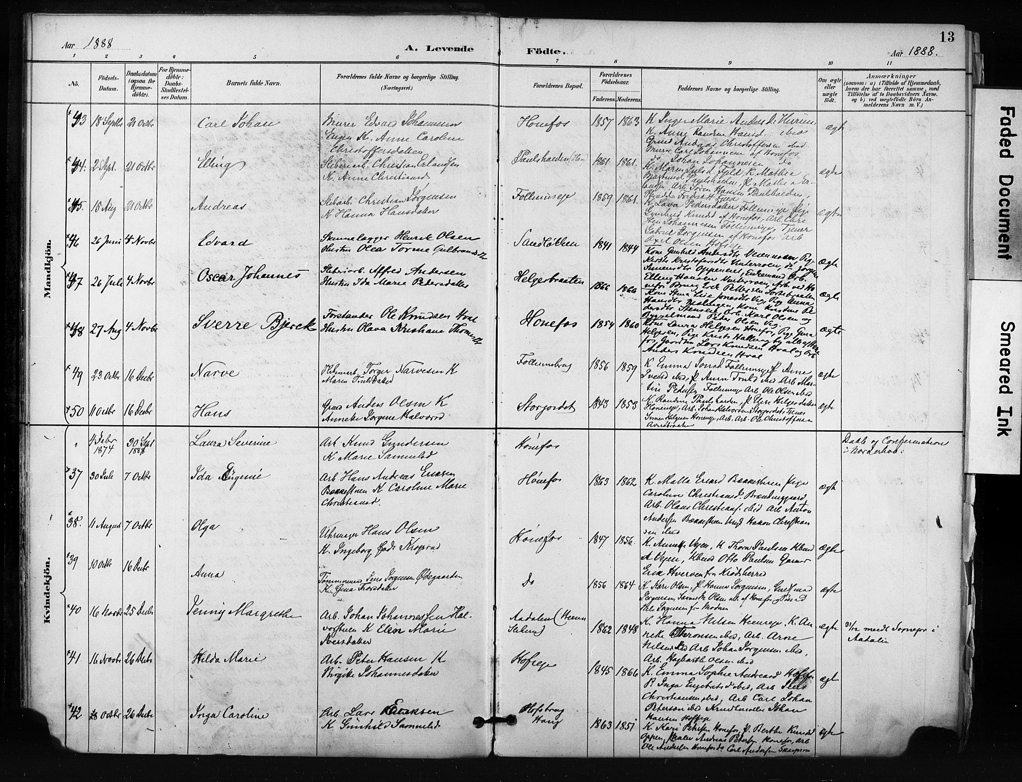 Hønefoss kirkebøker, AV/SAKO-A-609/F/Fa/L0002: Parish register (official) no. 2, 1887-1906, p. 13