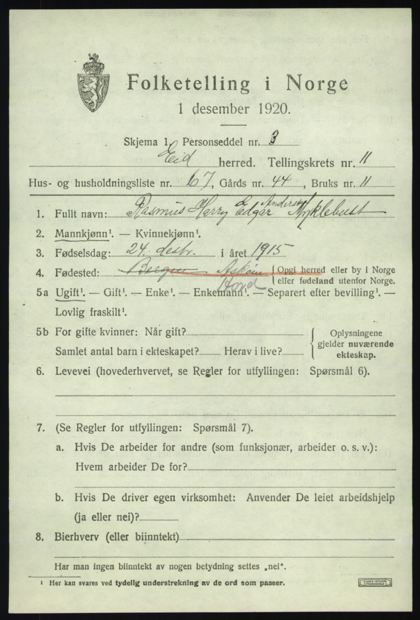 SAB, 1920 census for Eid, 1920, p. 6878