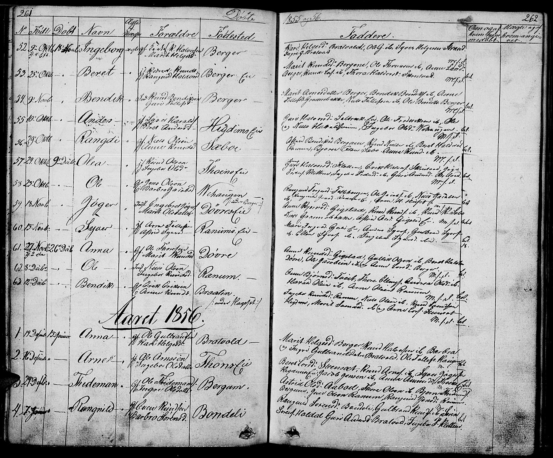 Nord-Aurdal prestekontor, AV/SAH-PREST-132/H/Ha/Hab/L0001: Parish register (copy) no. 1, 1834-1887, p. 261-262