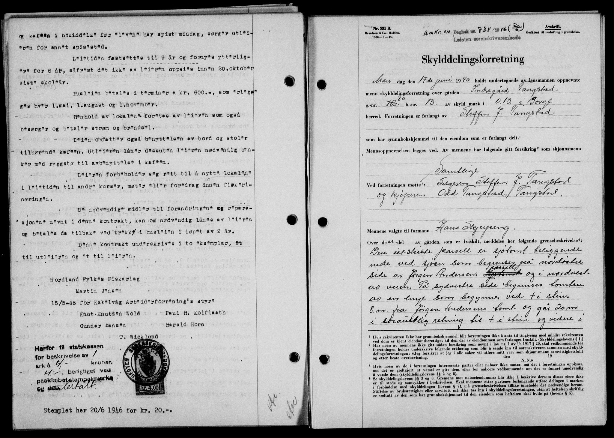 Lofoten sorenskriveri, SAT/A-0017/1/2/2C/L0014a: Mortgage book no. 14a, 1946-1946, Diary no: : 734/1946