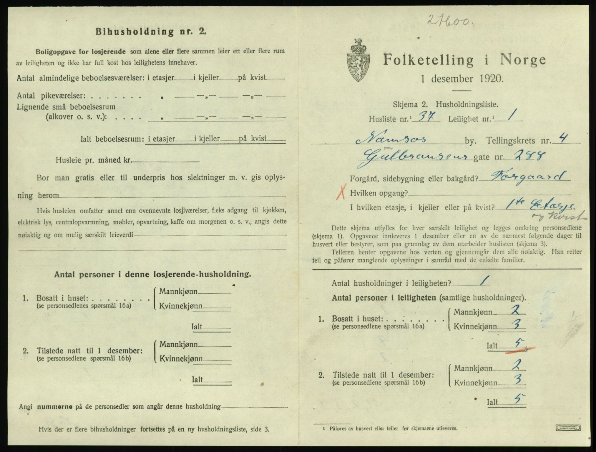 SAT, 1920 census for Namsos, 1920, p. 1539