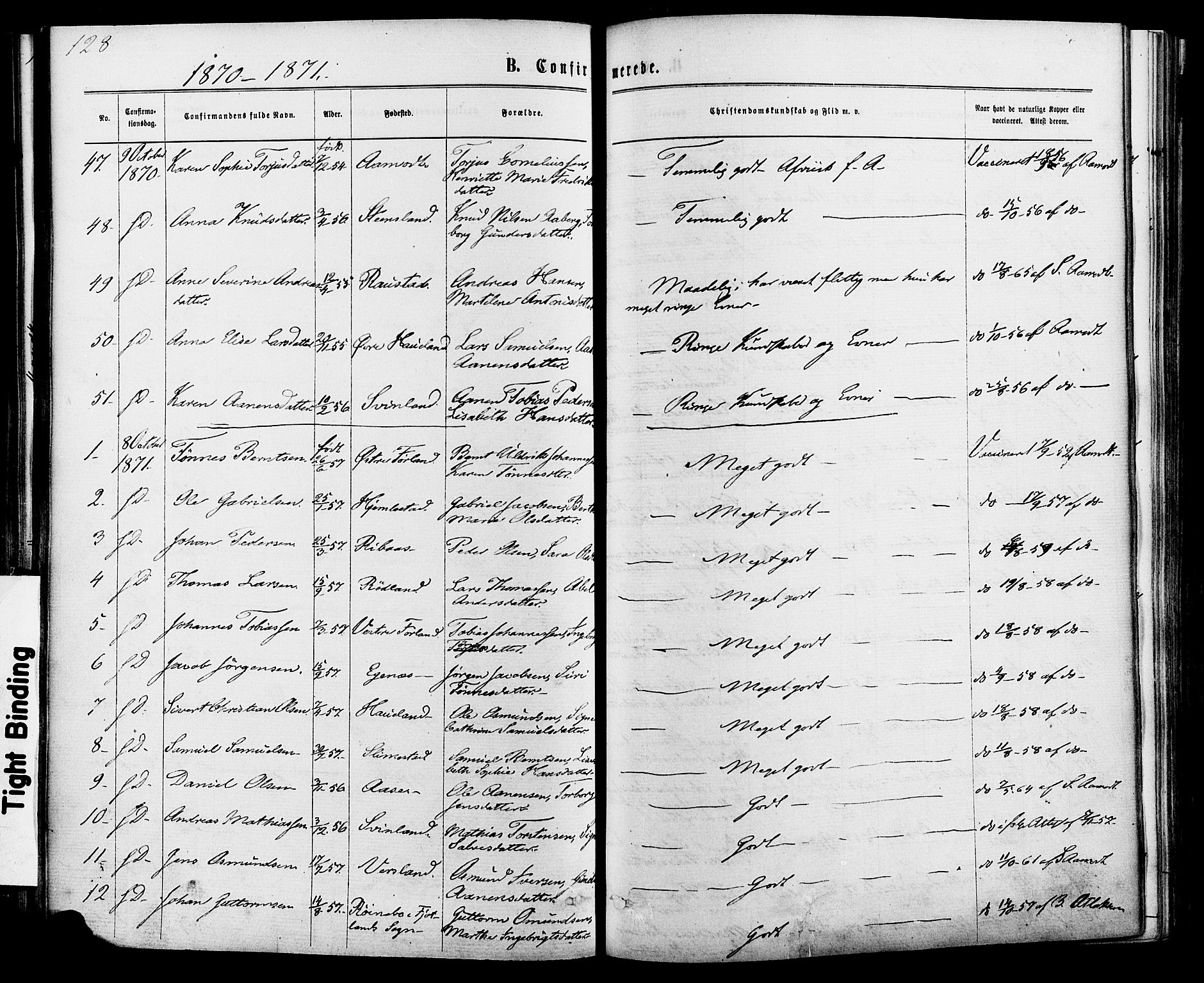 Kvinesdal sokneprestkontor, SAK/1111-0026/F/Fa/Fab/L0007: Parish register (official) no. A 7, 1870-1885, p. 128