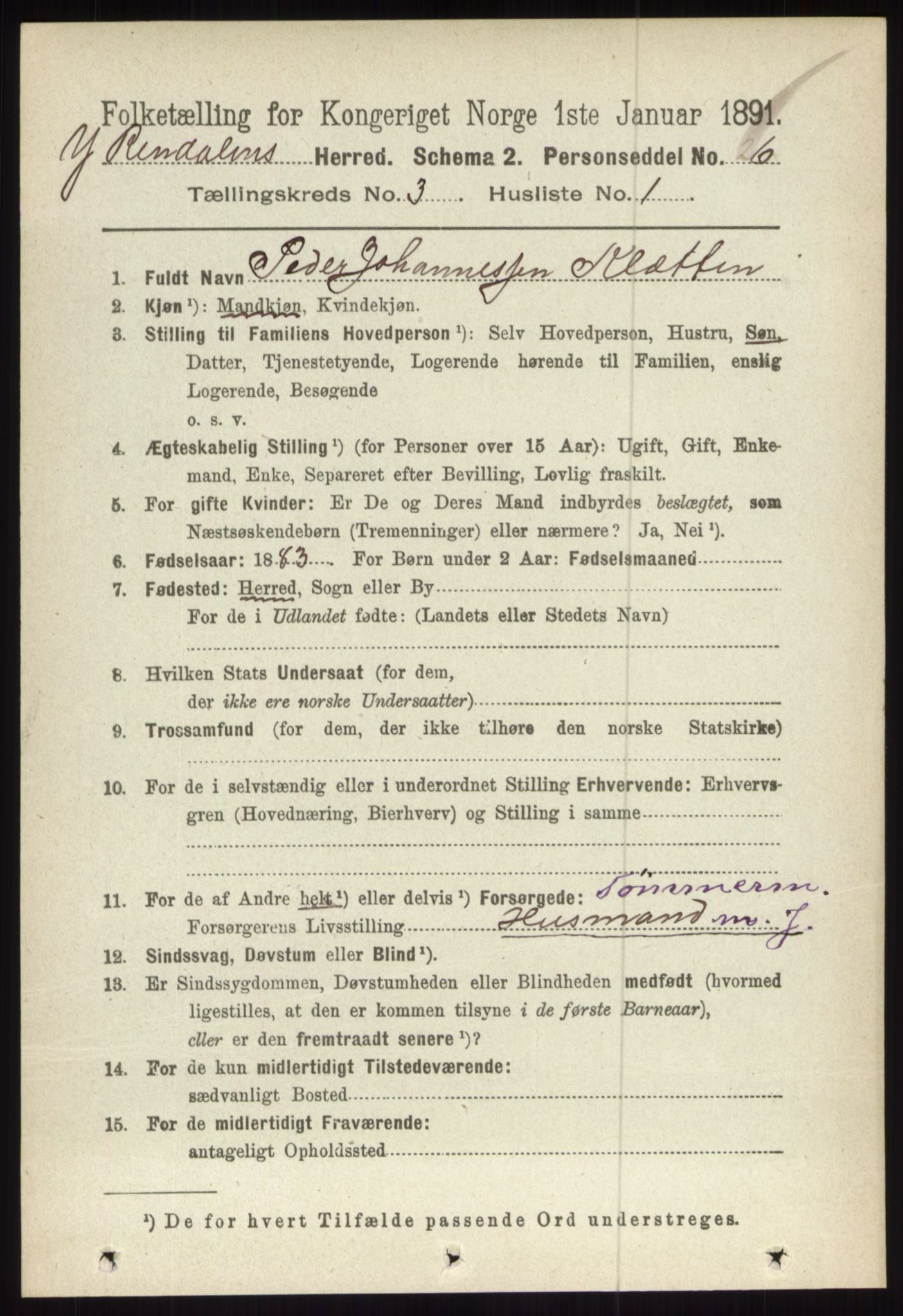 RA, 1891 census for 0432 Ytre Rendal, 1891, p. 451