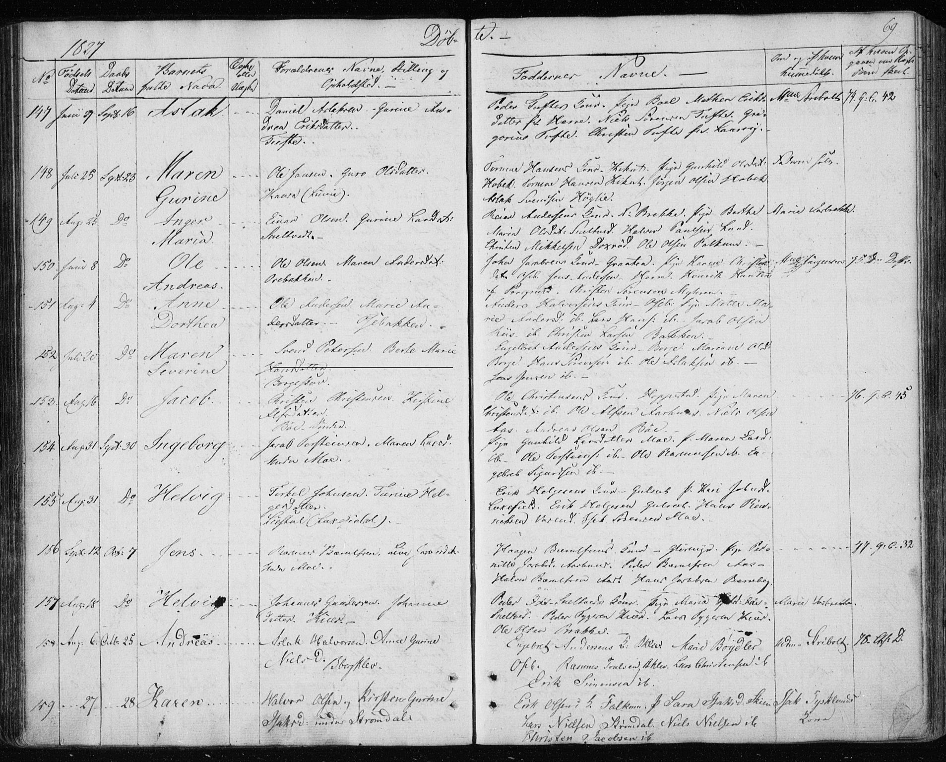 Gjerpen kirkebøker, SAKO/A-265/F/Fa/L0005: Parish register (official) no. I 5, 1823-1829, p. 69