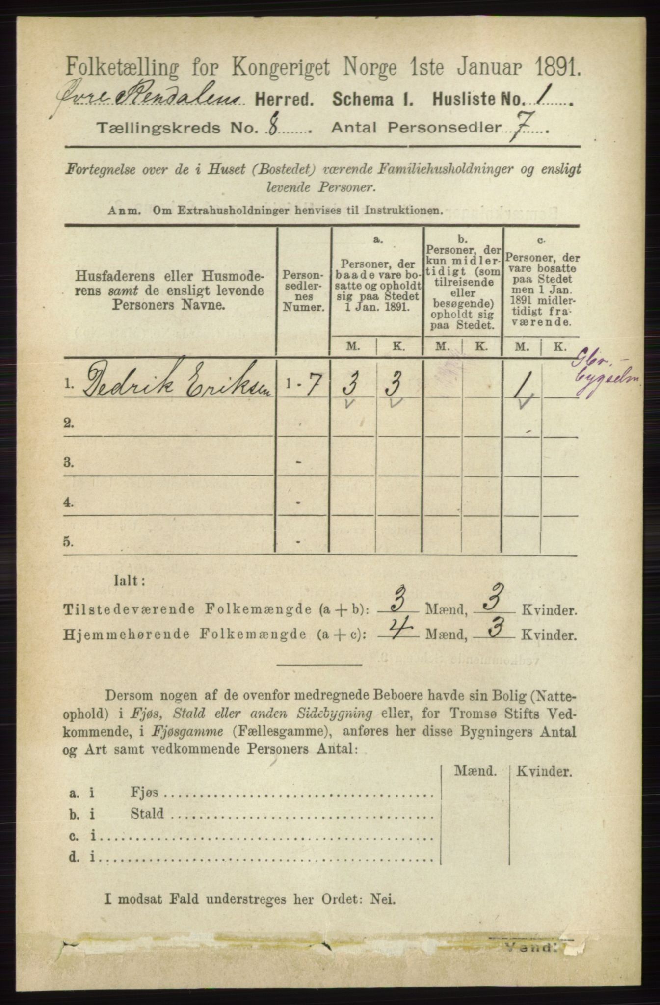 RA, 1891 census for 0433 Øvre Rendal, 1891, p. 1974